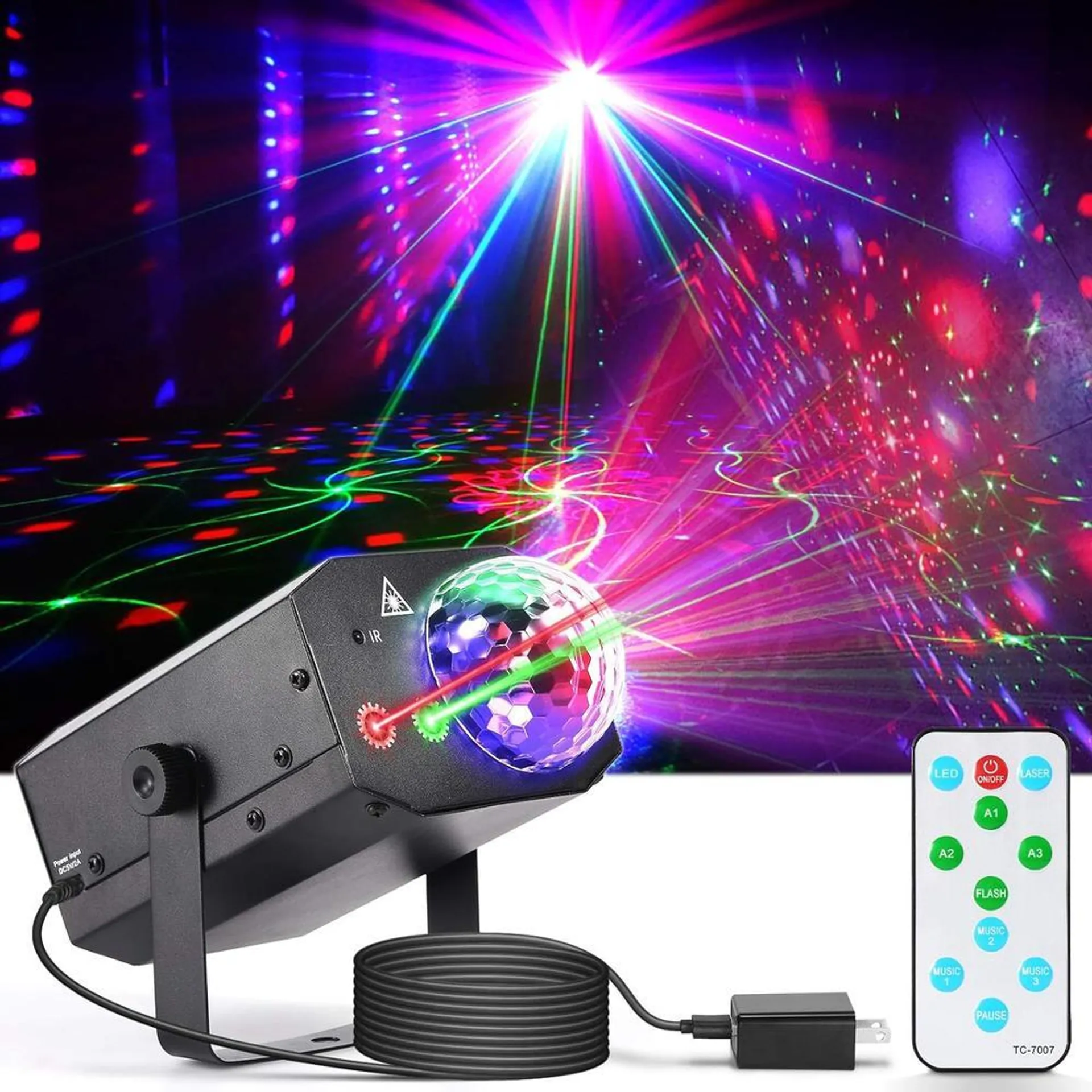 Caivimvn Party Lights Disco Ball Light, Dj Disco Lights LED Stage Light Strobe Lights Sound Activated with Remote Control for Xmas Club