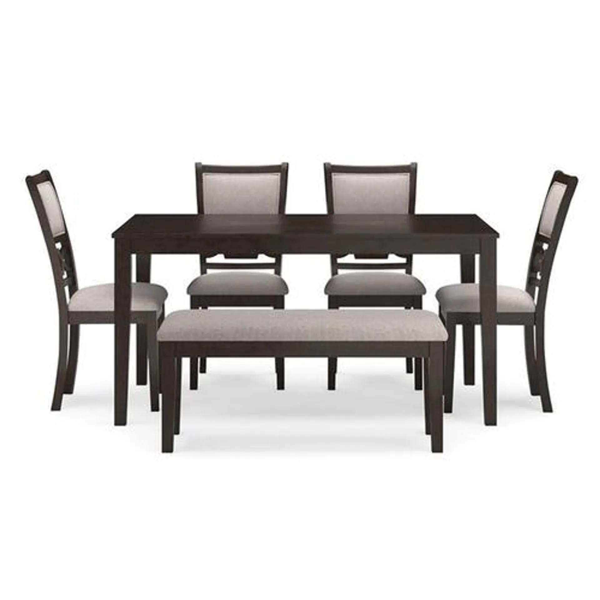 Langwest Rectangular Dining Table and 4 Chairs and Bench Set - Cherry Brown