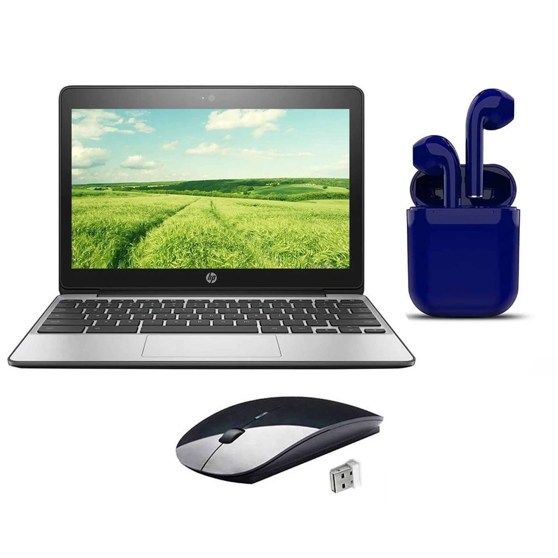 Restored HP Chromebook 2024 OS 11.6-inch Intel Celeron 1.6GHz 4GB RAM 16GB SSD Bundle: Wireless Mouse, Bluetooth/Wireless Airbuds By 2 Day Express (Refurbished)