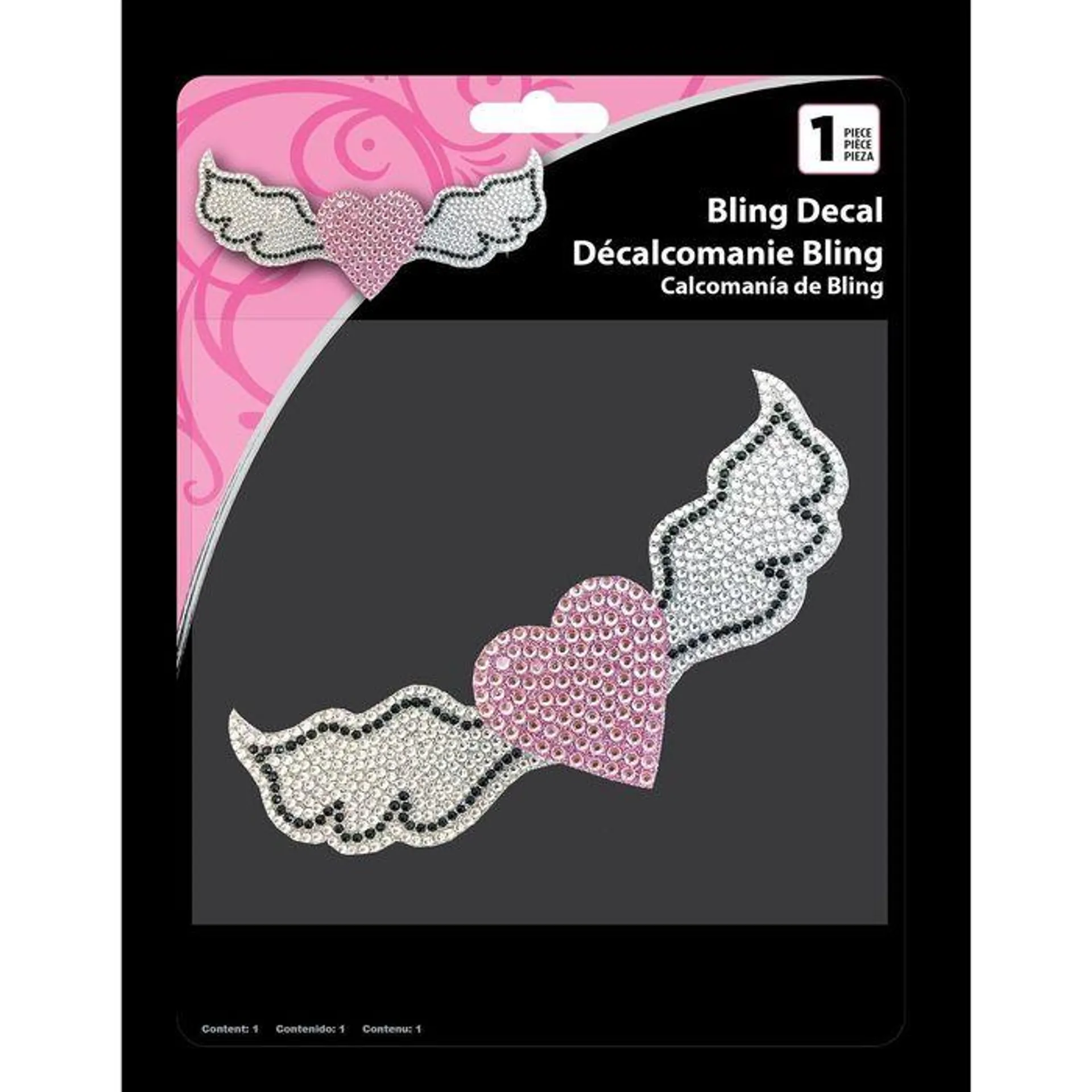 Chroma Graphics Pink Hearts with Wings Bling Decal