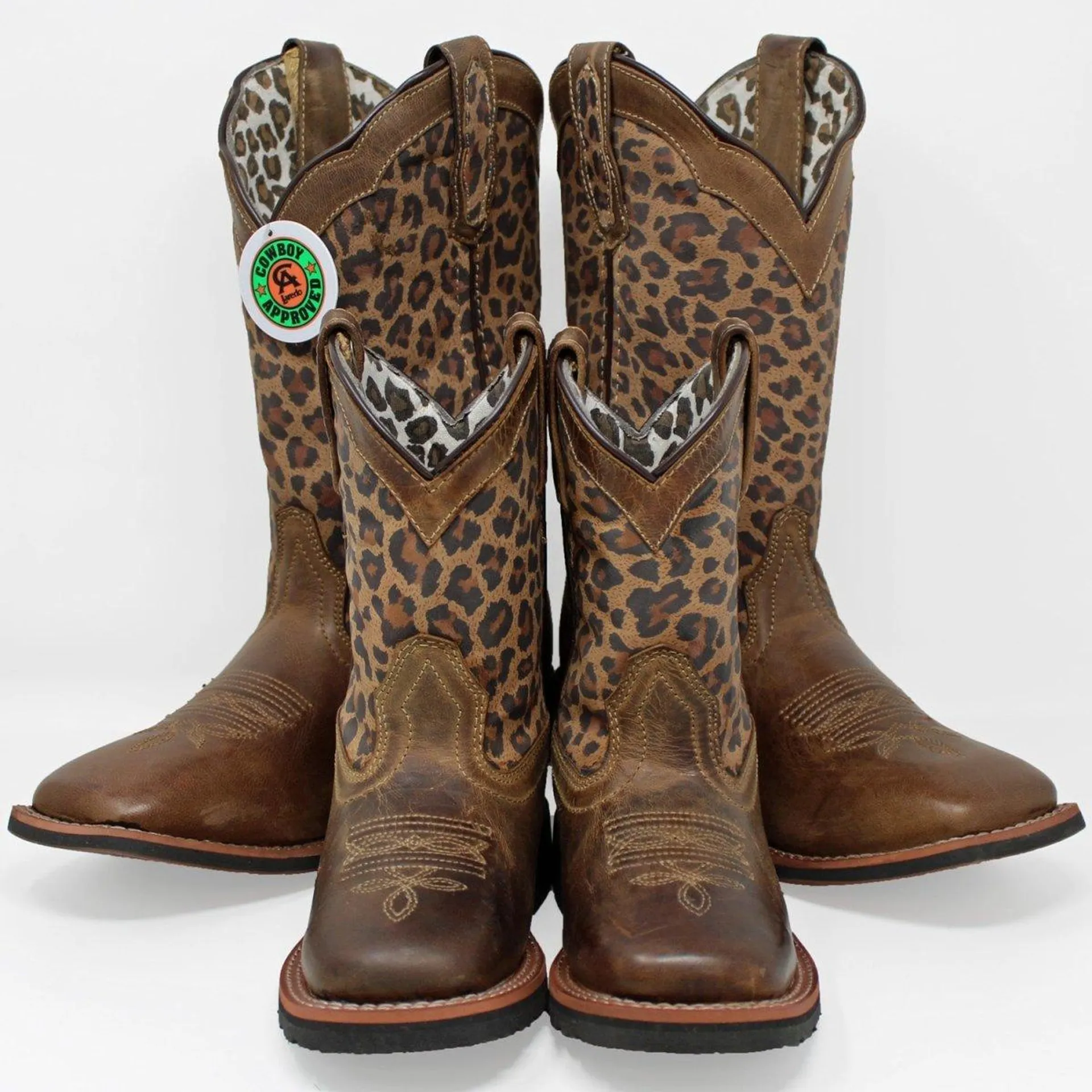 Laredo by Dan Post Child & Youth Square Toe Leopard Print Leather Boots Makucha