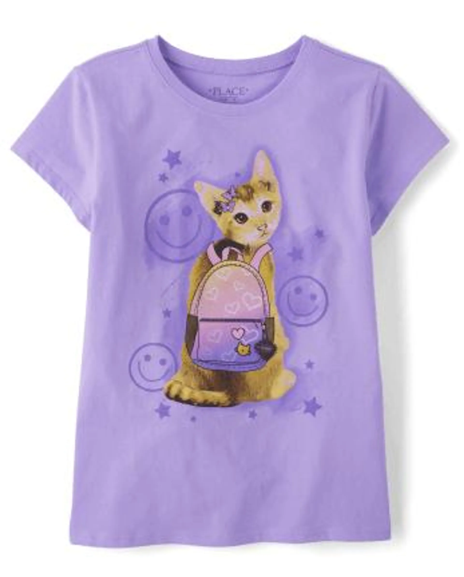 Girls Cat Backpack Graphic Tee - dream lilac cl