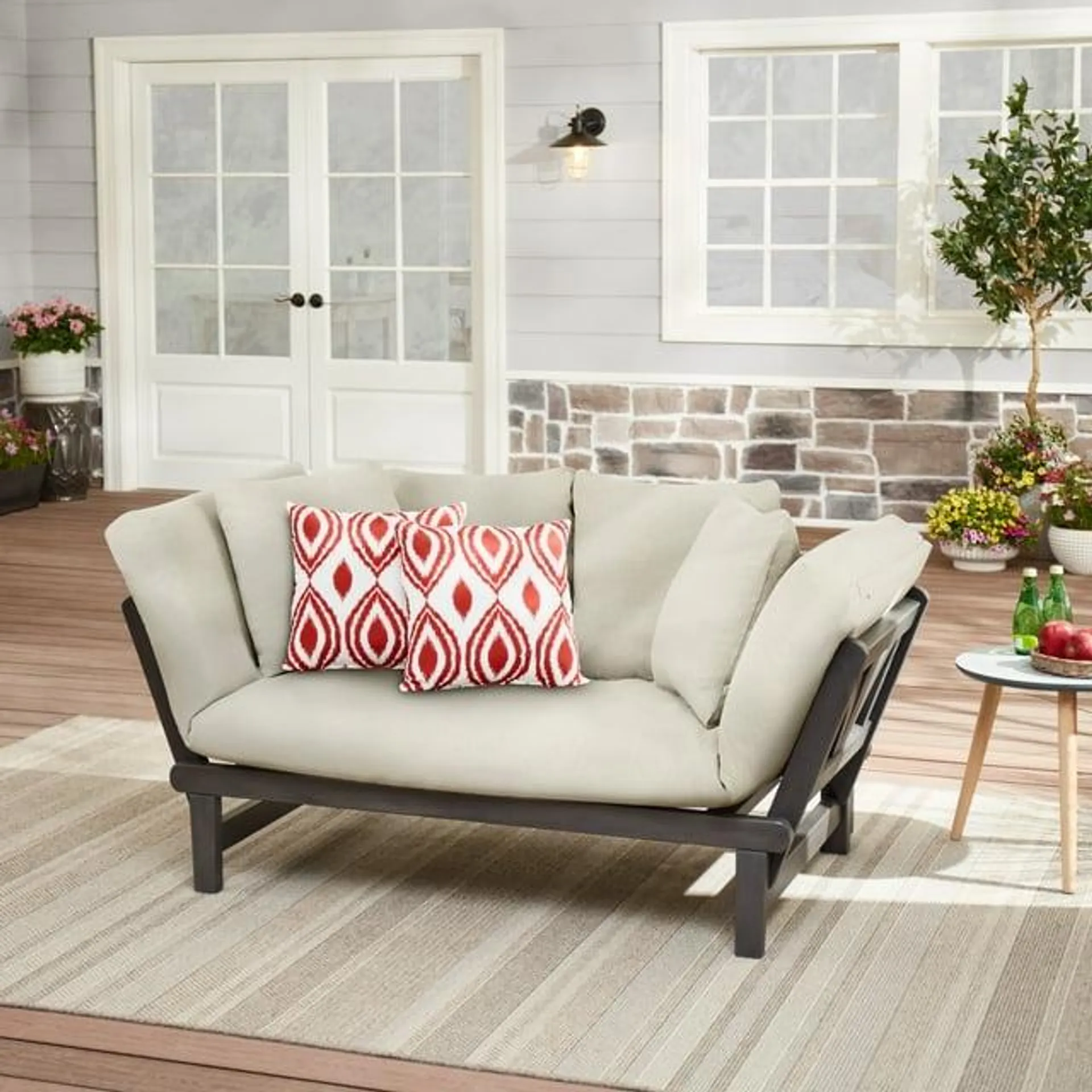 Better Homes & Gardens Delahey Convertible Studio Outdoor Daybed Sofa, Gray Cushion