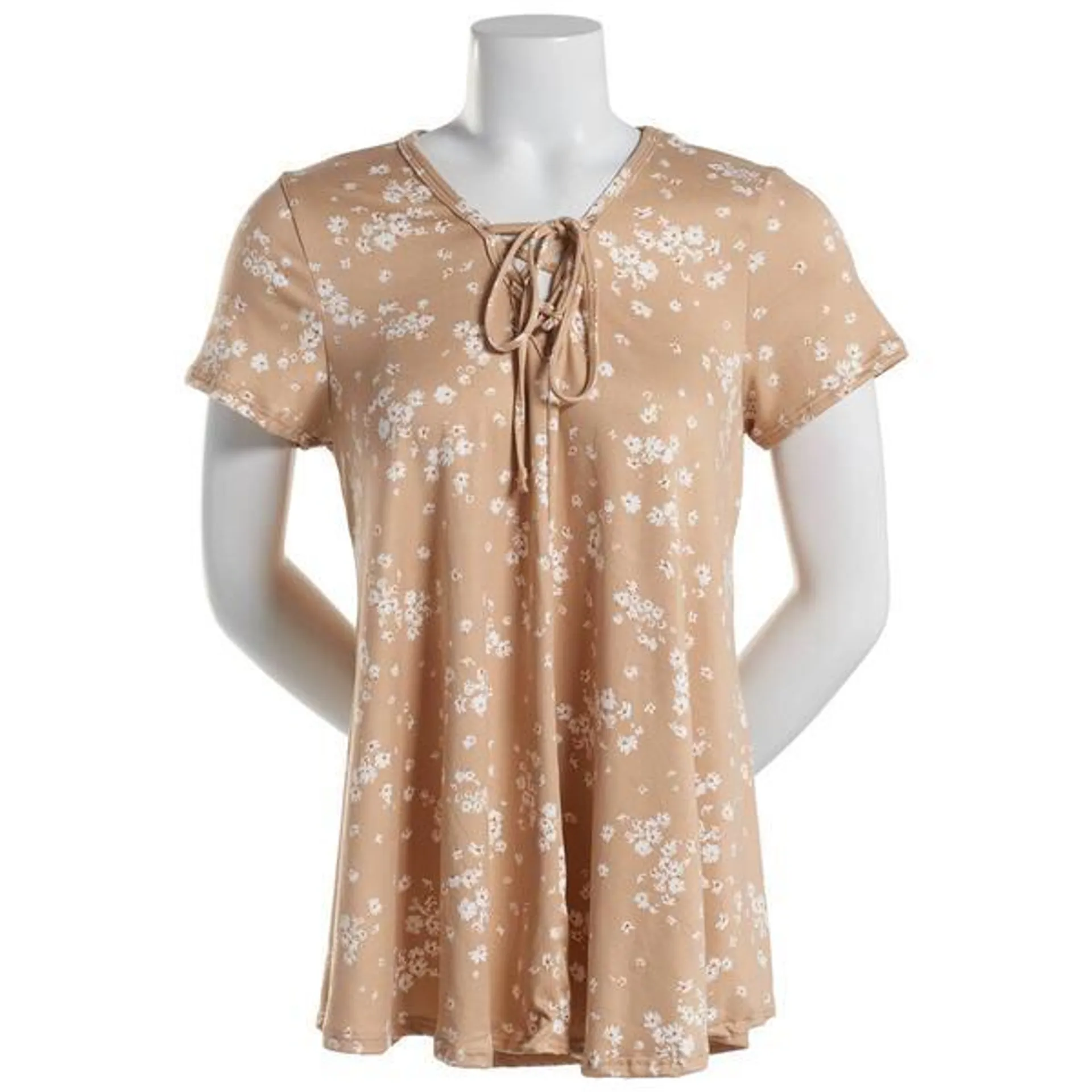 Womens C’est La Vie Short Sleeve Floral Lace-Up Neck Top