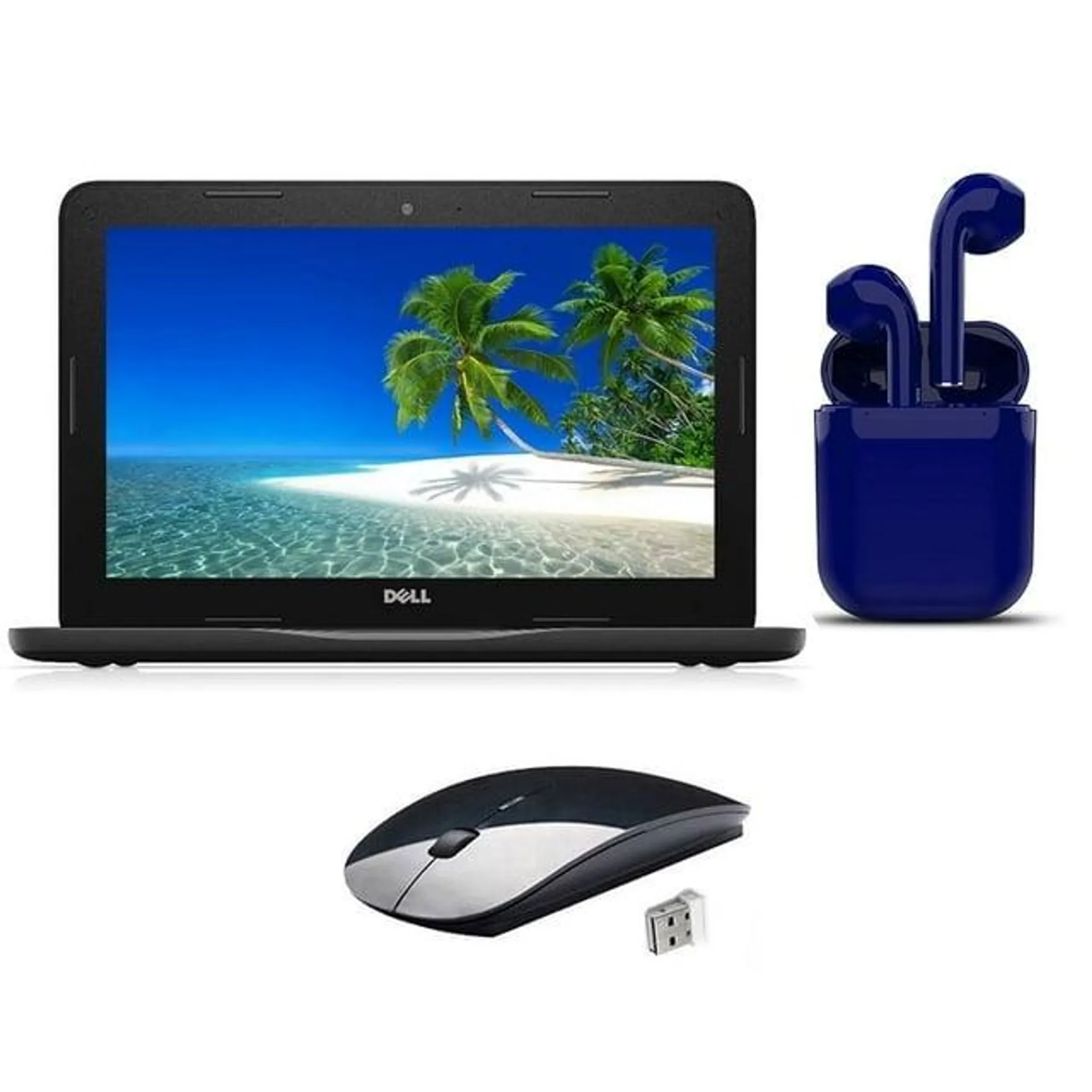 Restored Dell Chromebook 4GB RAM 11.6-inch 16GB SSD Bundle: USA Essentials Bluetooth/Wireless Airbuds, Wireless Mouse By Certified 2 Day Express (Refurbished)