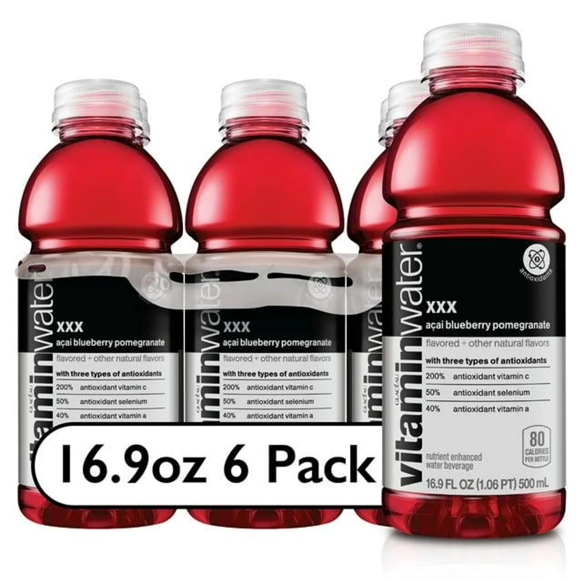 vitaminwater XXX Acai-Blueberry-Pomegranate Flavored Water Beverage, 16.9 fl oz, 6 Pack Bottles