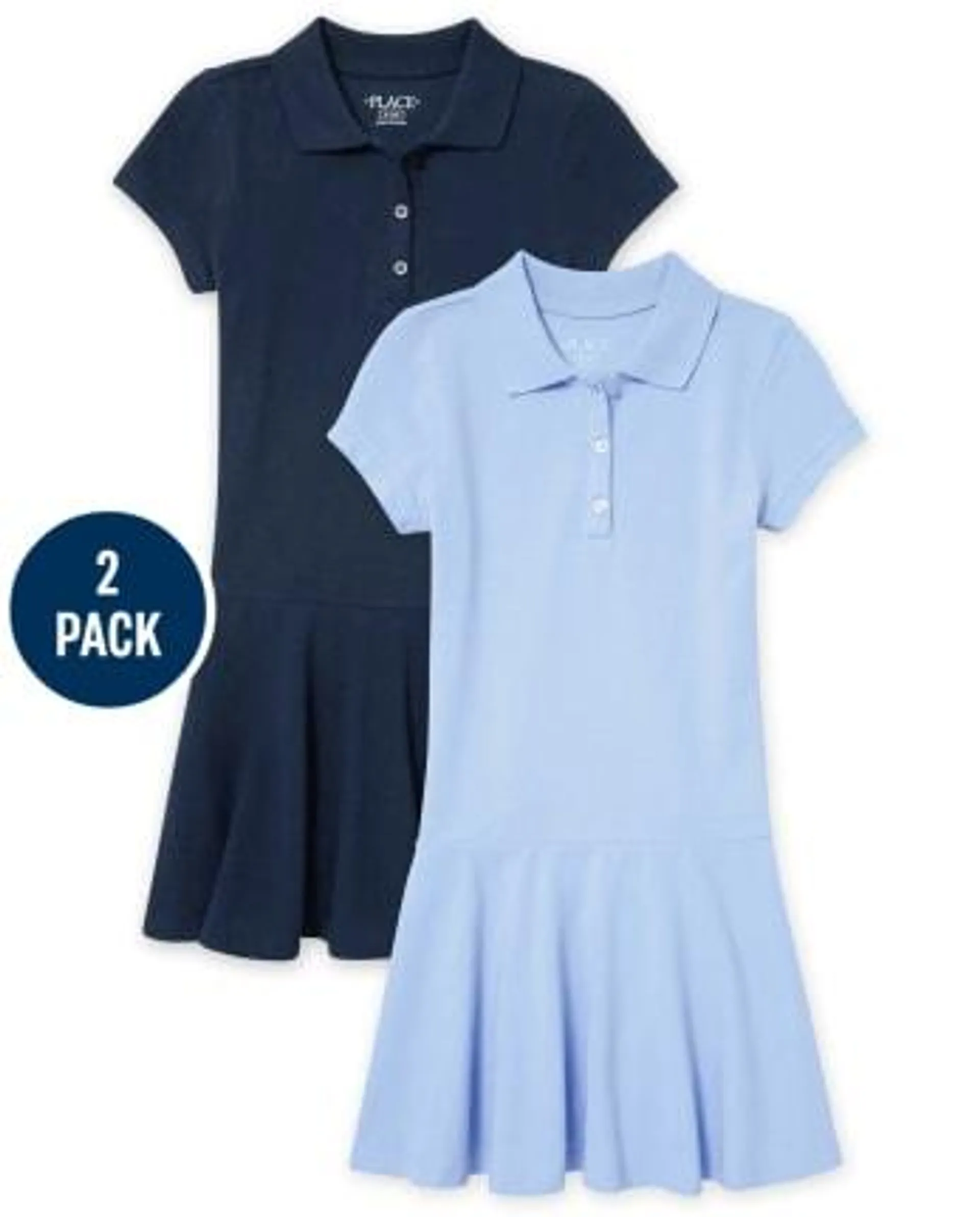 Girls Uniform Pique Polo Dress 2-Pack - multi clr