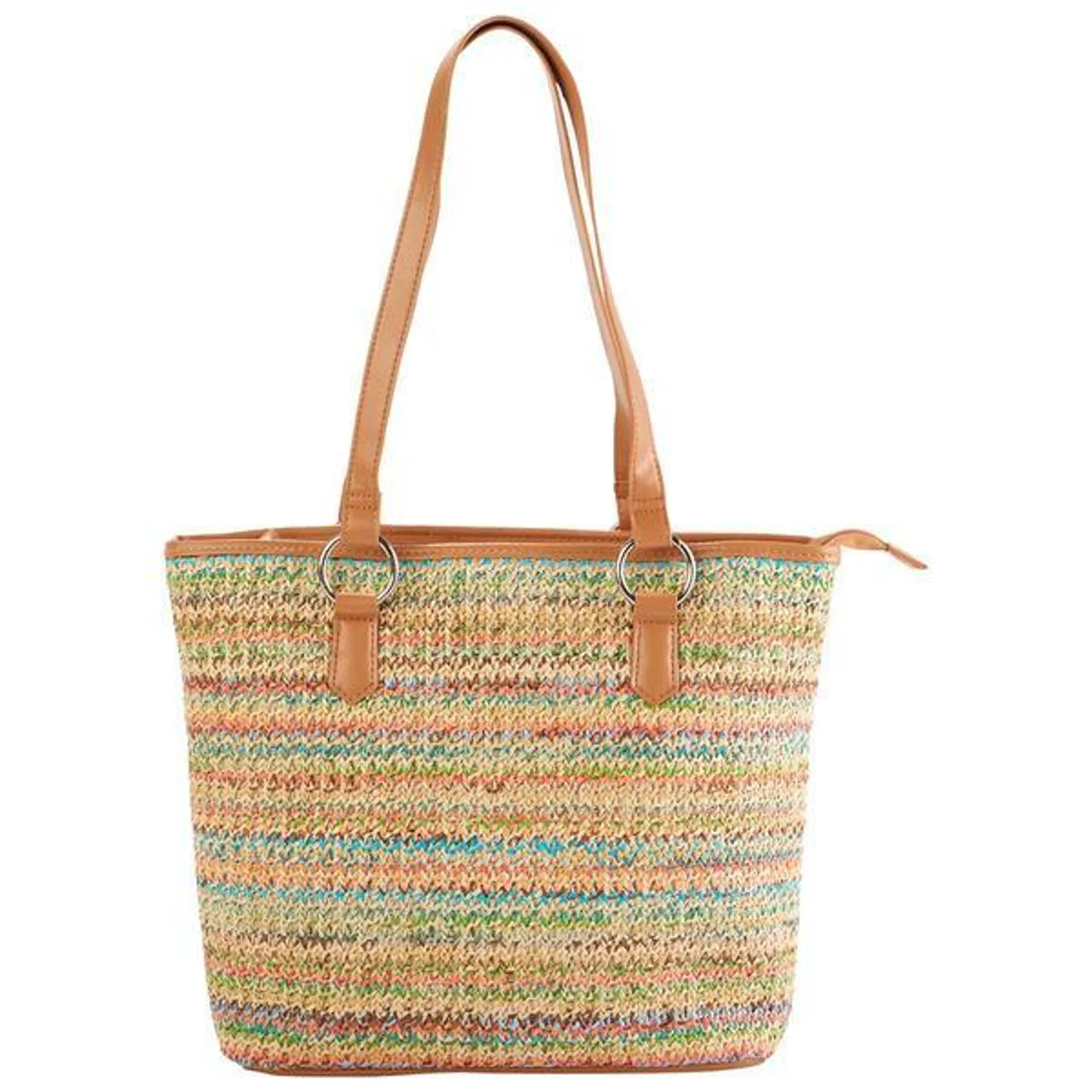 Bueno Ribbon Straw Tote - Taupe/Multi