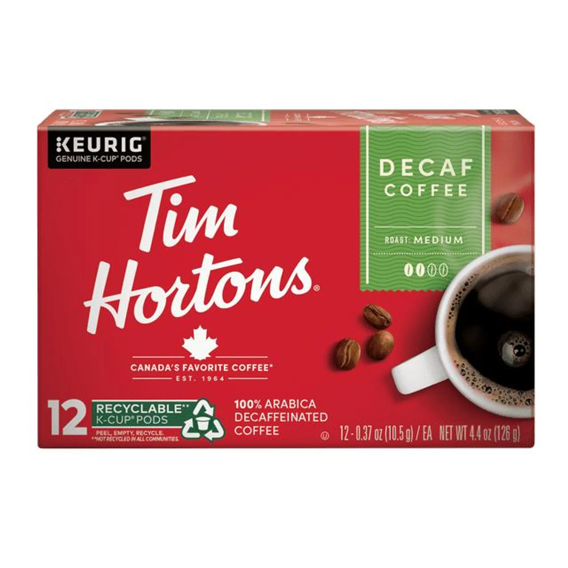 Tim Hortons Decaf Ground Single Serve Coffee Pods, 12ct