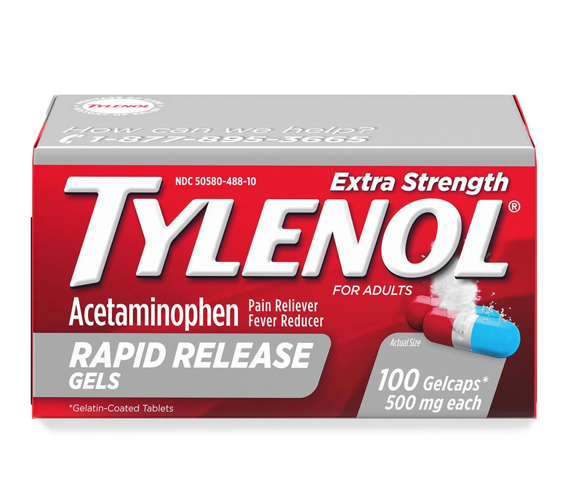 Tylenol Extra Strength Acetaminophen Rapid Release Gels, Extra Strength Pain Reliever & Fever Reducer Medicine, Gelcaps with Laser-Drilled Holes, 500 mg Acetaminophen, 100 ct