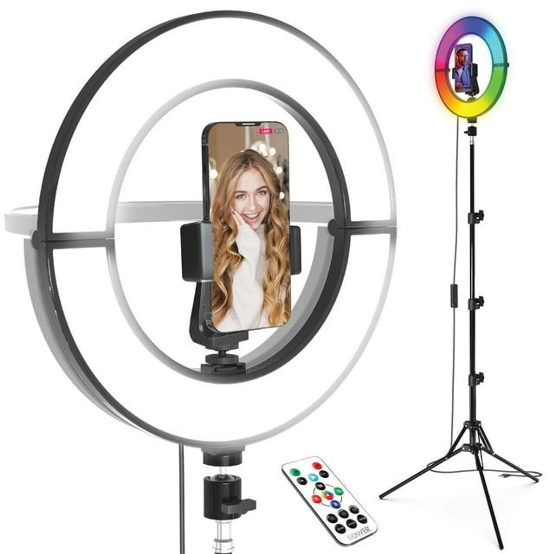 Bower 12 Inch Foldable Ring Light with Adjustable Stand and Remote Control- Black