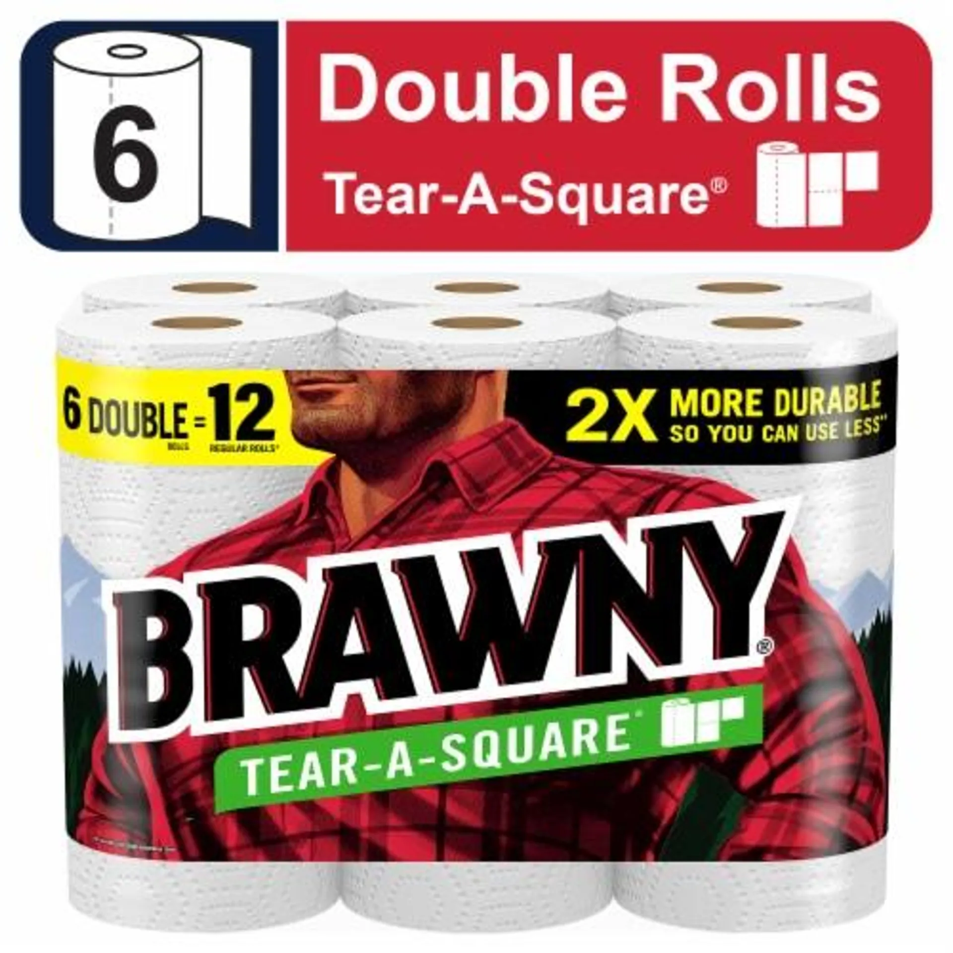 Brawny® Tear-A-Square® 3 Sheet Sizes Paper Towel Double Rolls