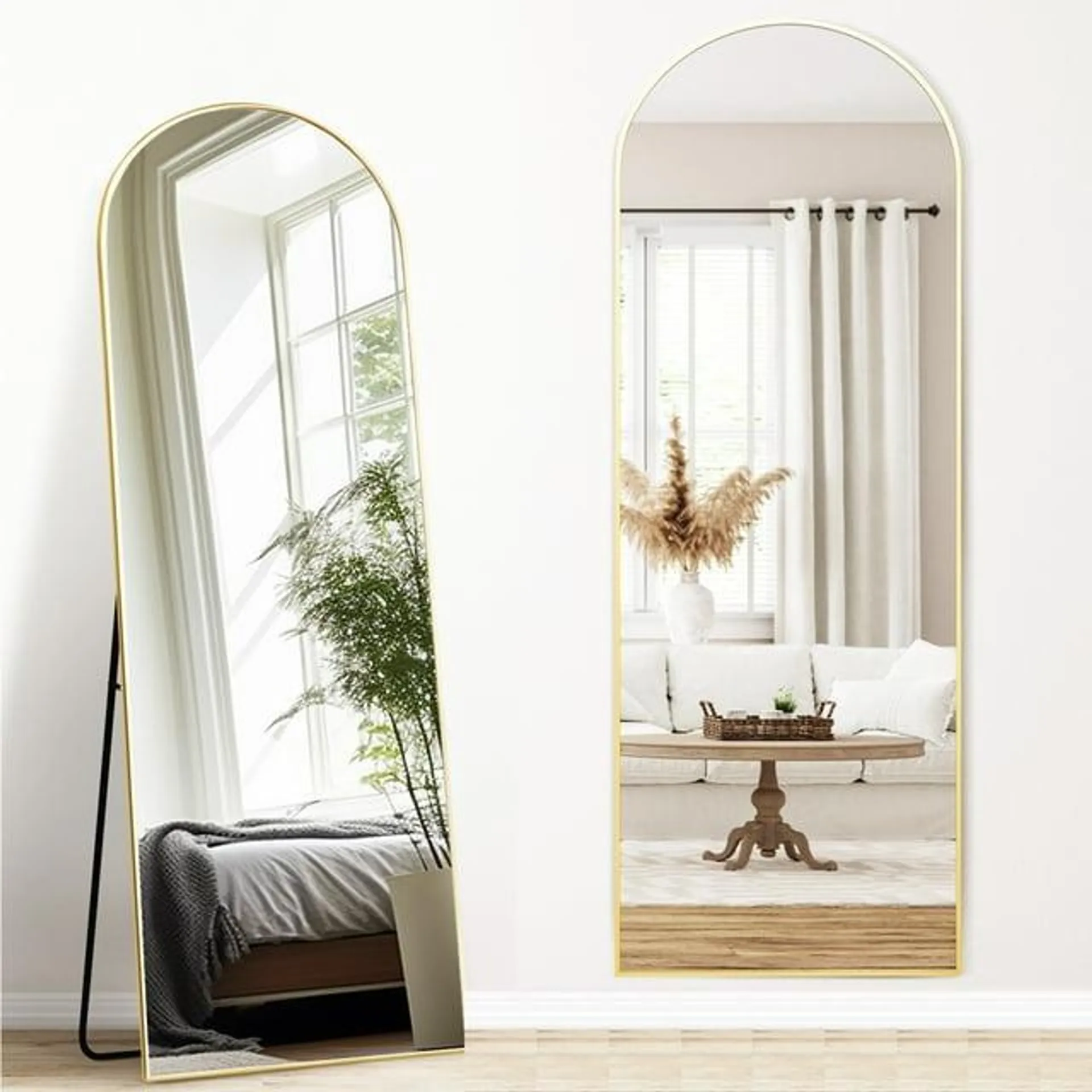 Melodieux Arched Floor Mirror Full Length 64" x 21" Full Body Standing Mirror Gold Hanging Wall Mirror