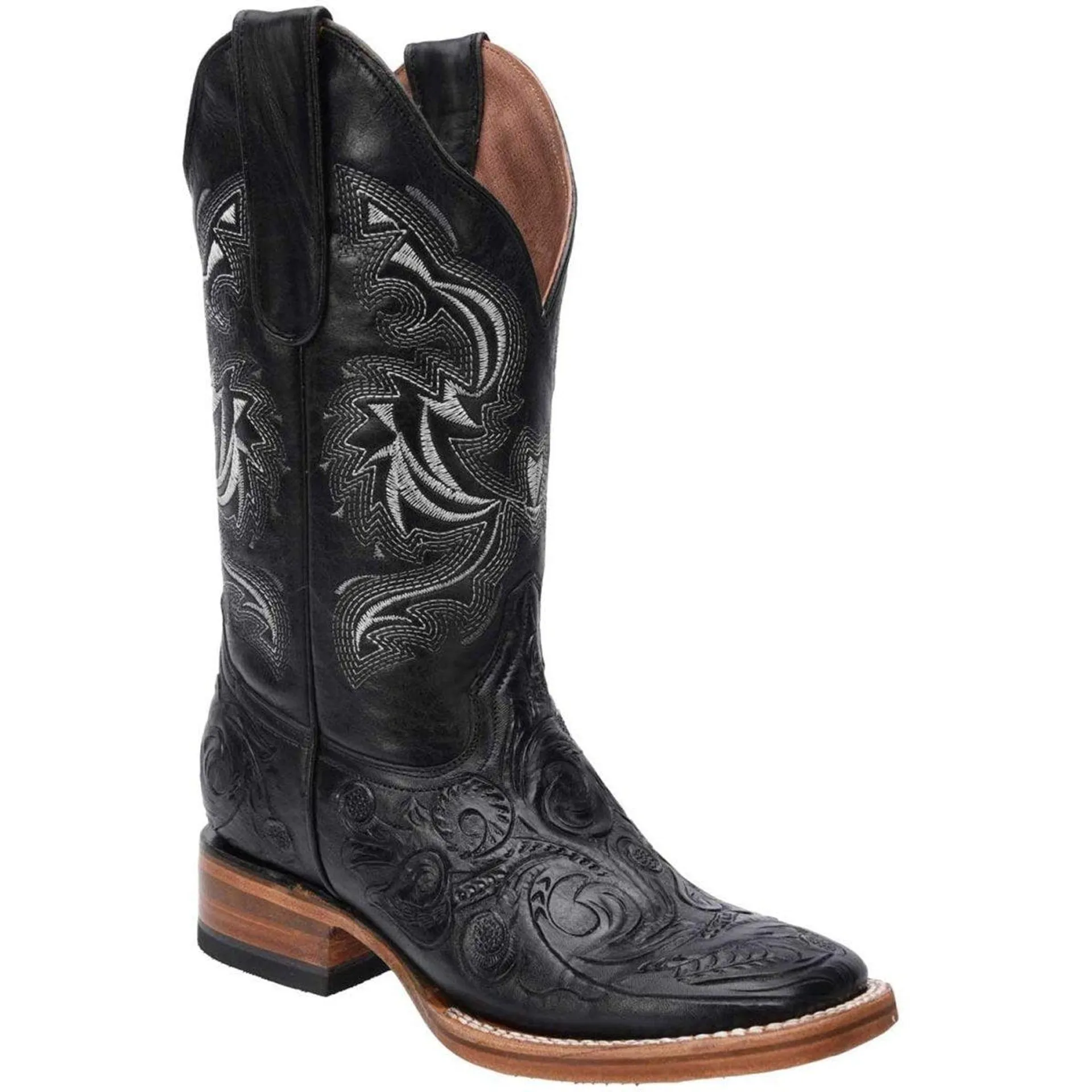 Botas de Cuero Cincelado Horma Rodeo para Mujer Color Negro WD-512