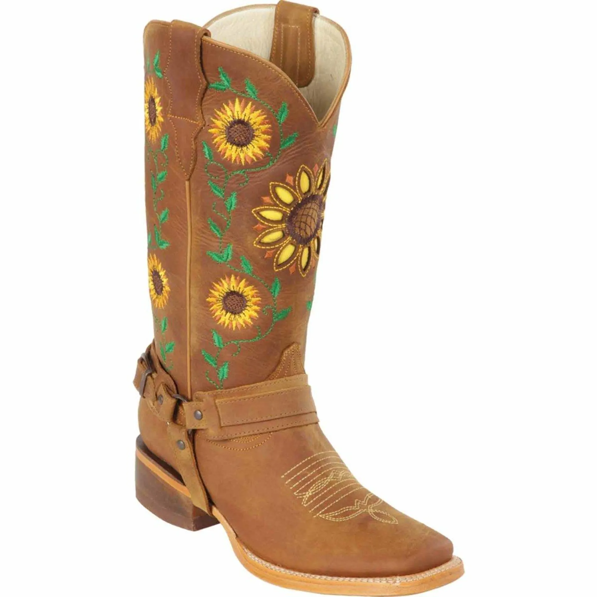 Botas Vaqueras de Cuero con Girasoles para Mujer en Horma Rodeo Q322GL6251