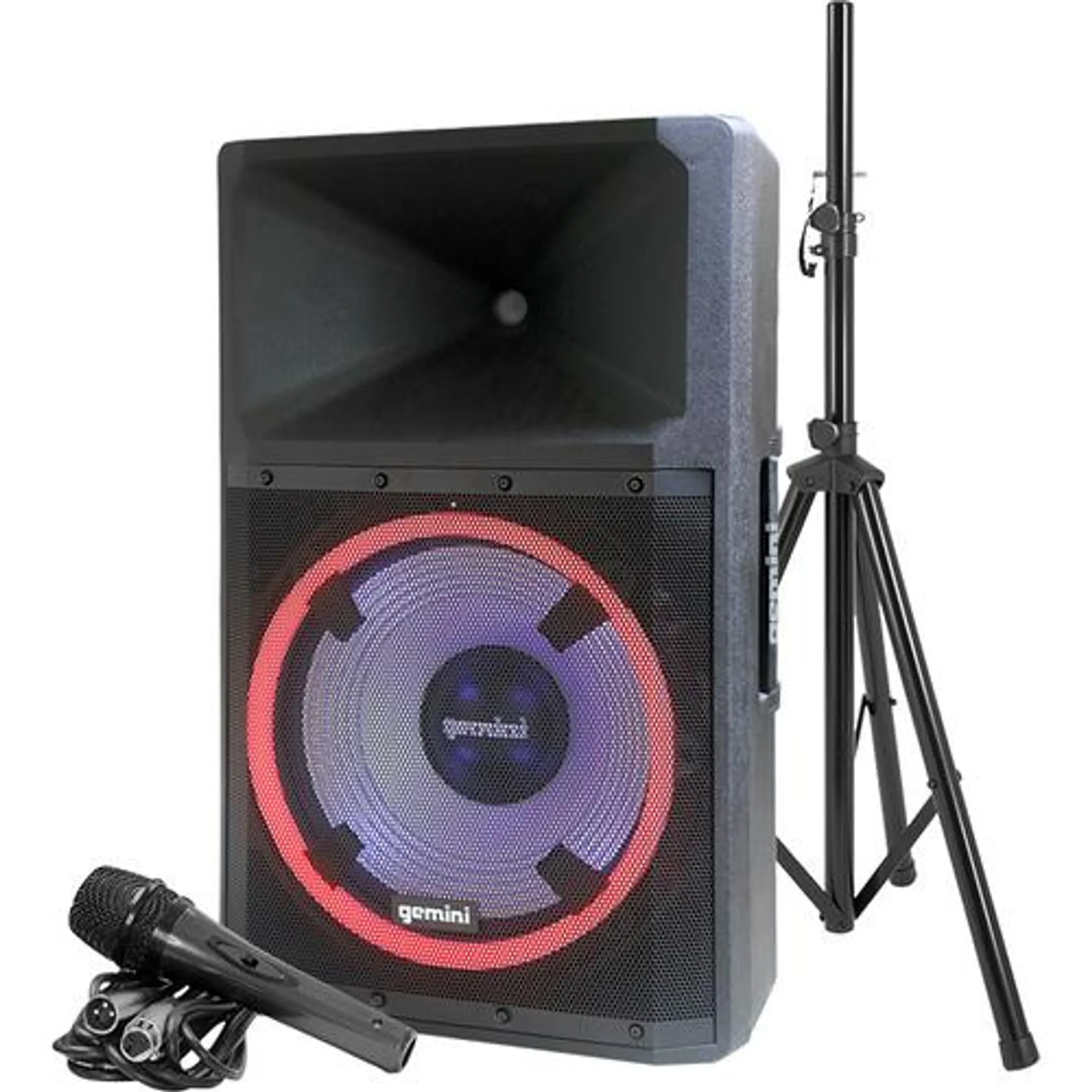 15" 2-Way Active Bluetooth PA Speaker With LED Lighting, Mic And Stand