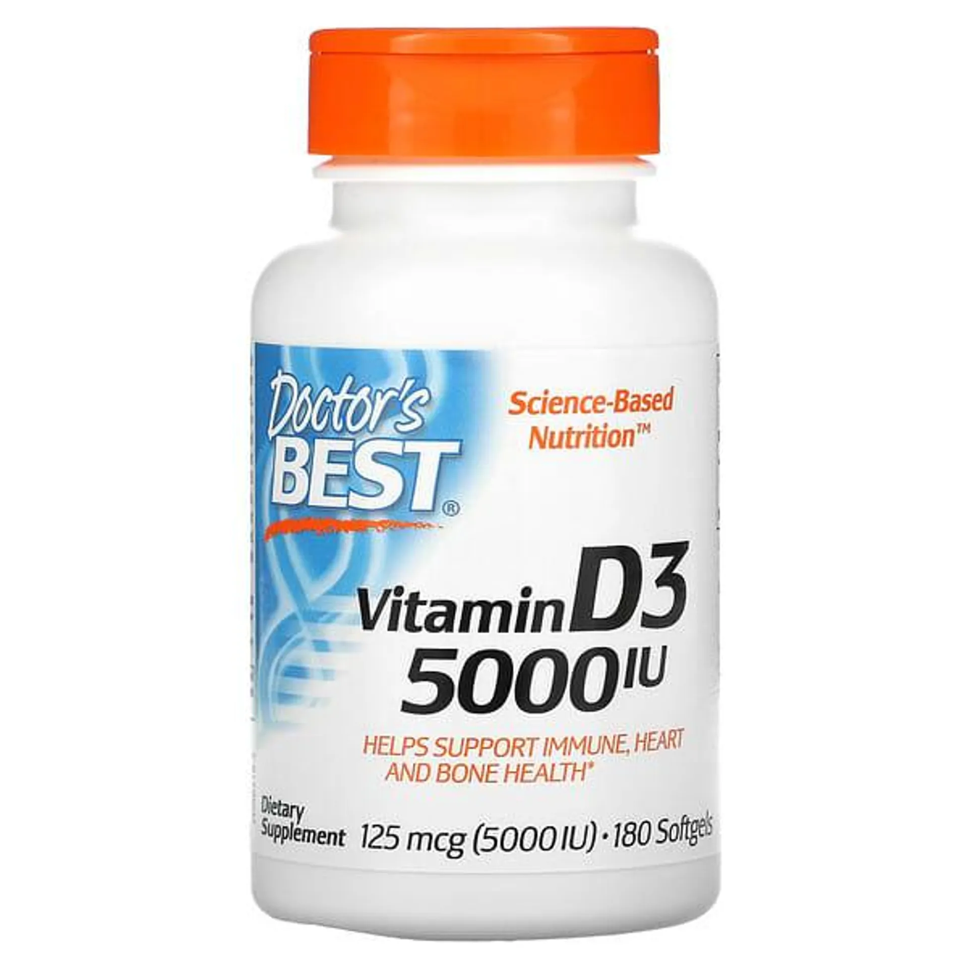 Doctor's Best, Vitamin D3, 125 mcg (5,000 IU), 180 Softgels