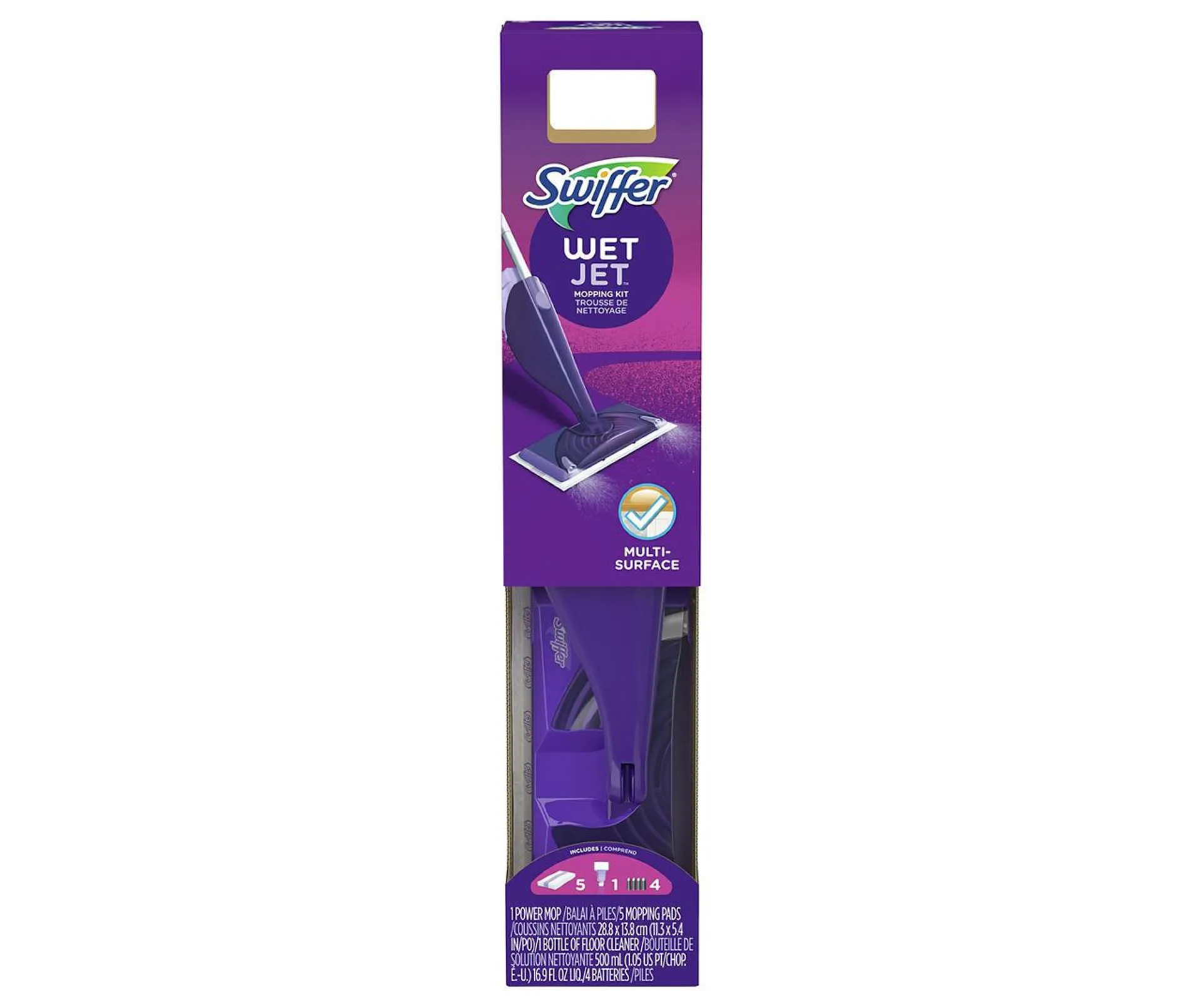 Swiffer WetJet Mop Starter Kit (1 Spray Mop, 5 Mopping Pads, 1 Floor Cleaner Liquid Solution)