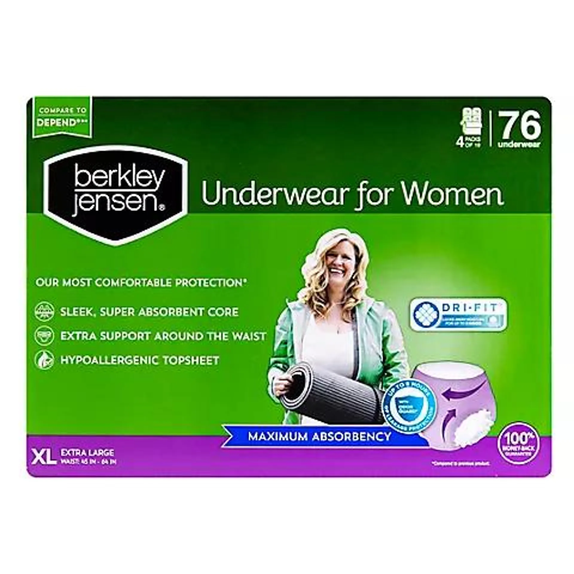 Berkley Jensen Incontinence Underwear for Women - XL, 76 ct.