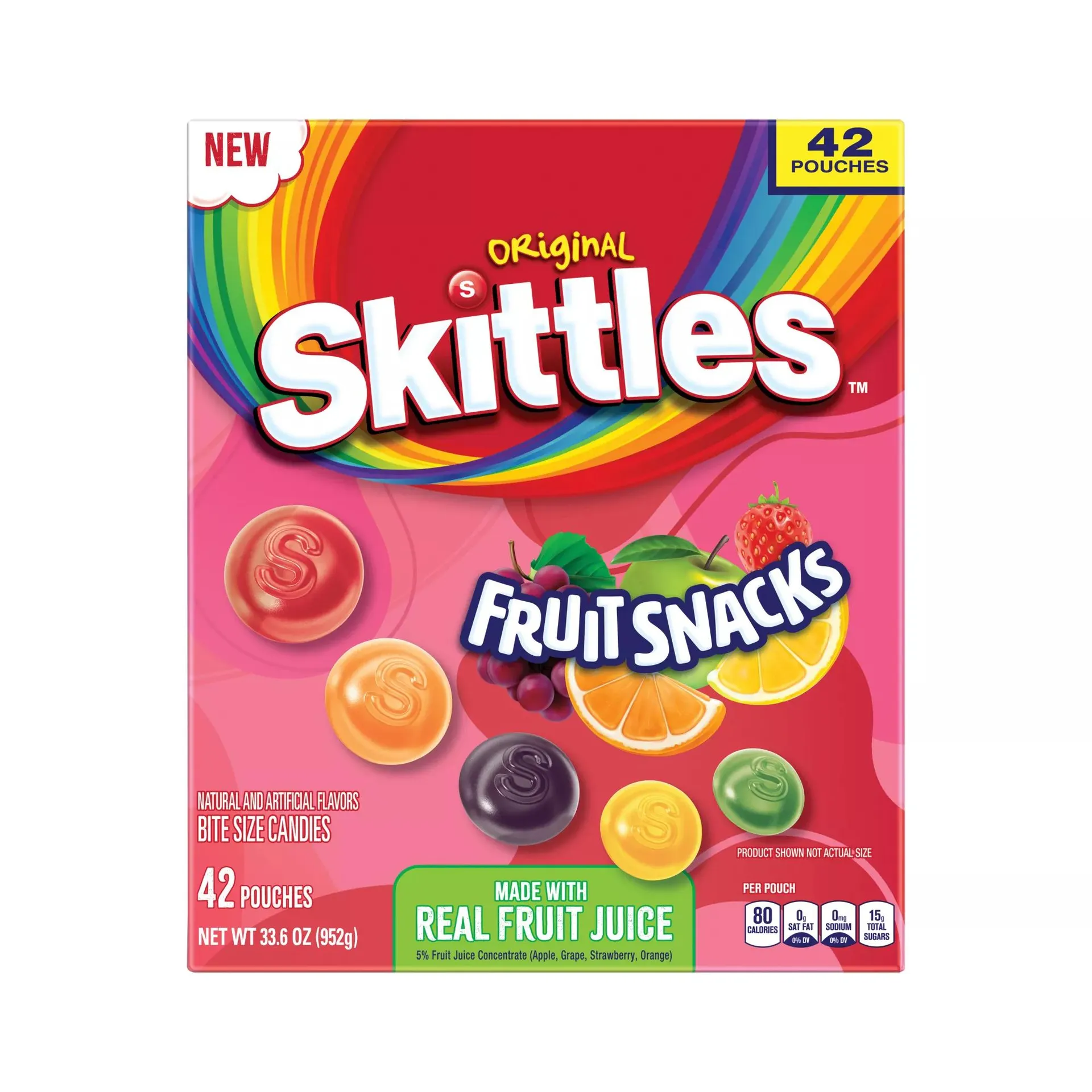 Skittles Original Real Fruit Juice Fruit Snacks Bulk Box, 42 ct.