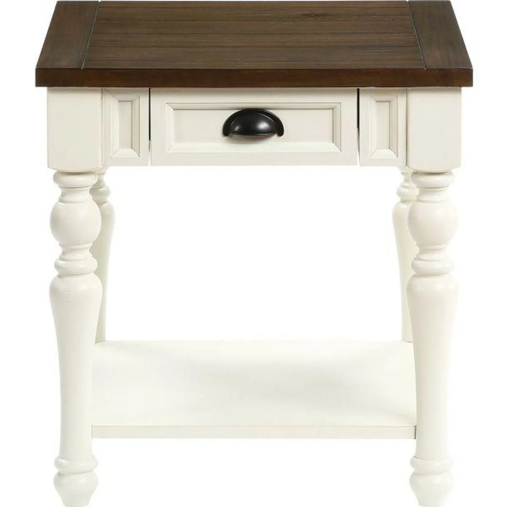 Joanna 22" End Table with Drawer and Open Shelf by Steve Silver Company - Ivory/Mocha