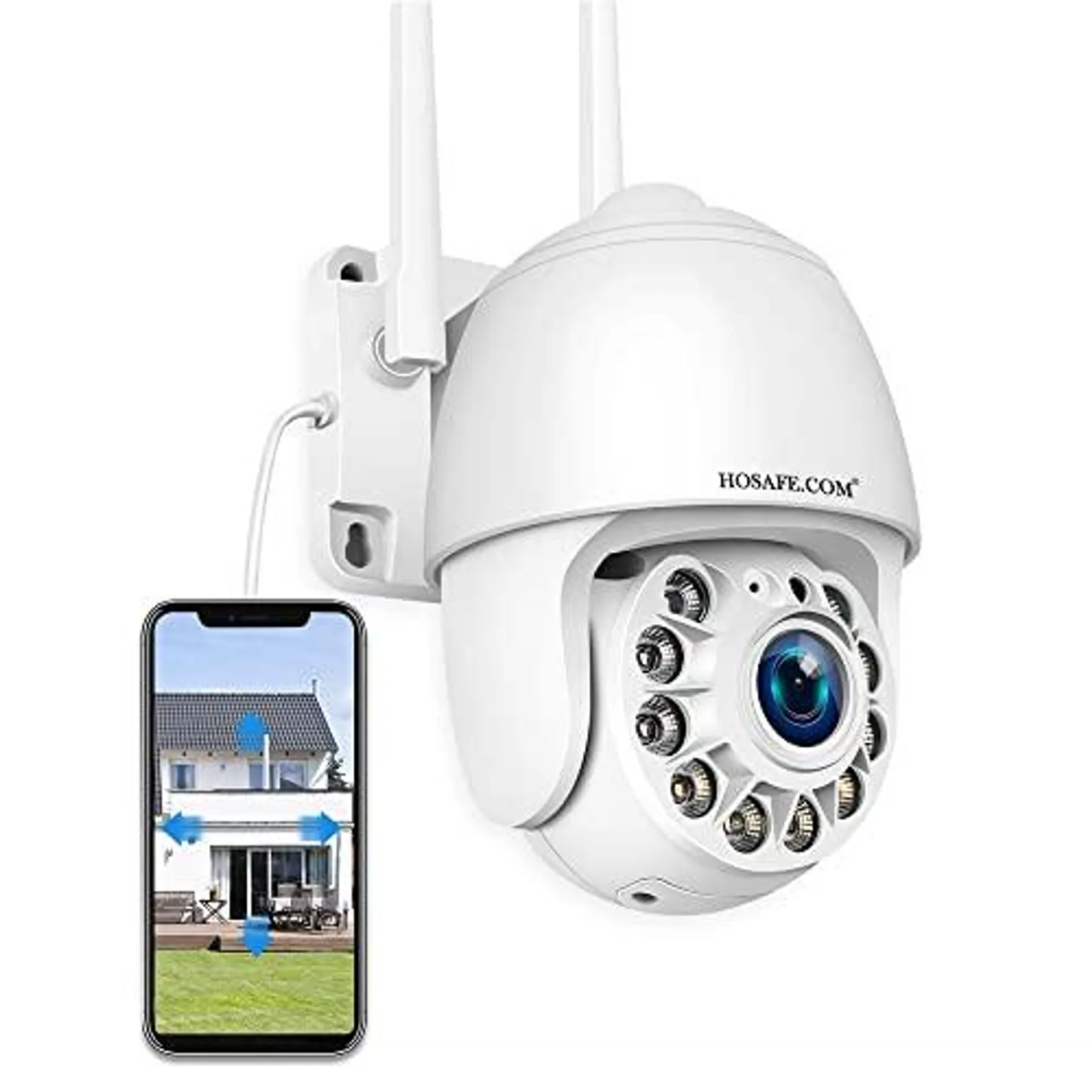 HOSAFE.COM Cameras For Home Security Outdoor Wifi, Plug-In 24/7 Video Surveillance System, Spotlight Color Night Vision, Human Motion Detec