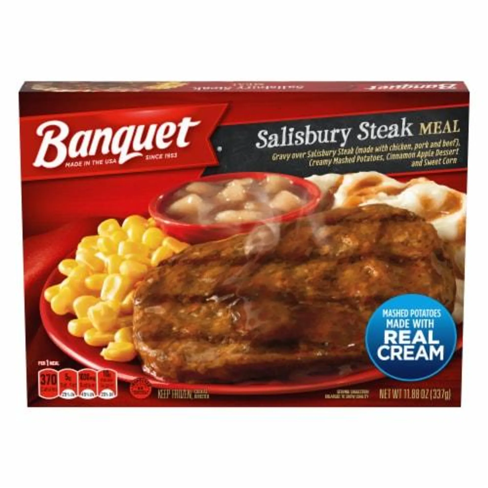 Banquet Salisbury Steak With Creamy Mashed Potatoes And Cinnamon Apple Dessert Frozen Meal