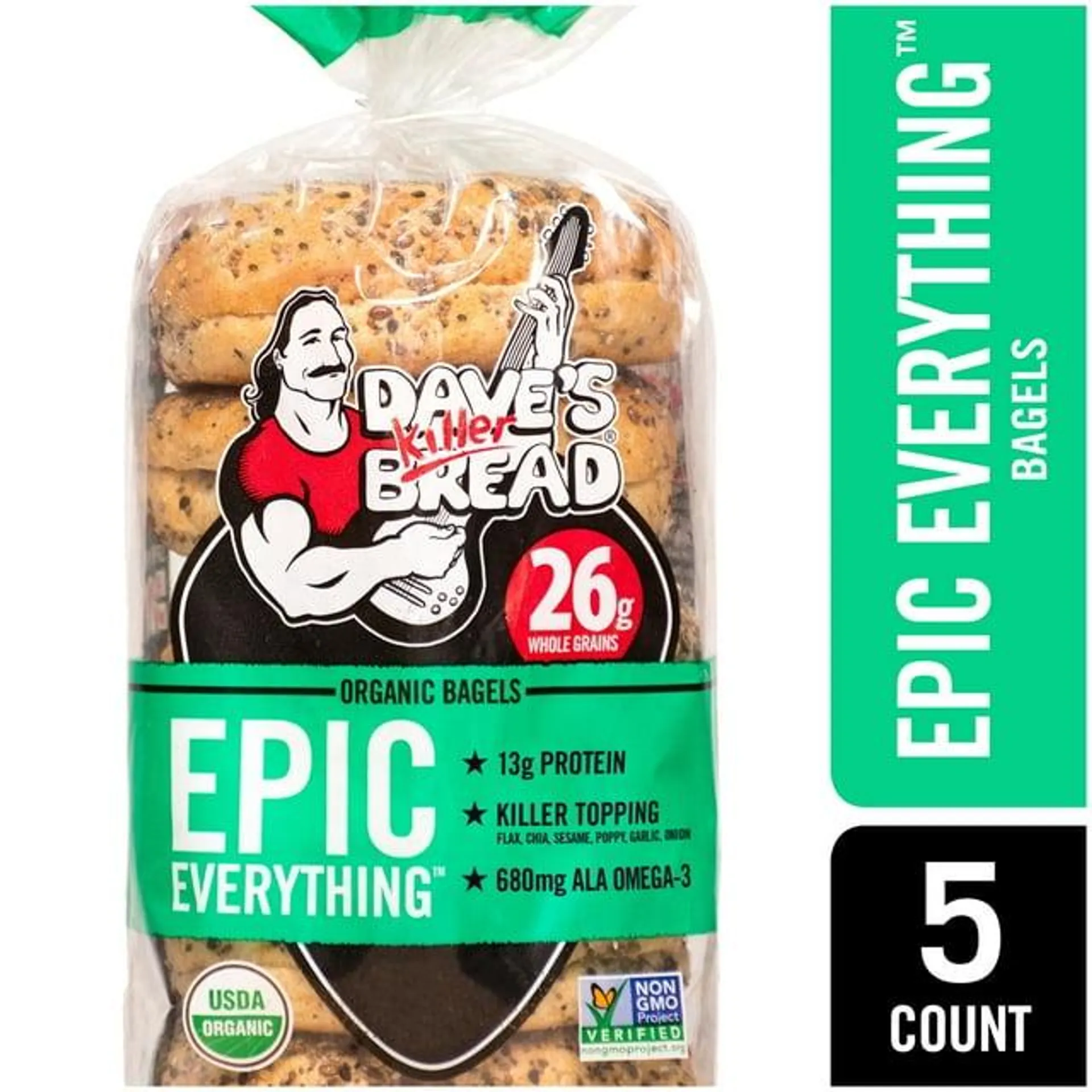 Dave's Killer Bread Epic Everything Organic Bagels, 16.75 Oz, 5 Ct, Shelf-Stable