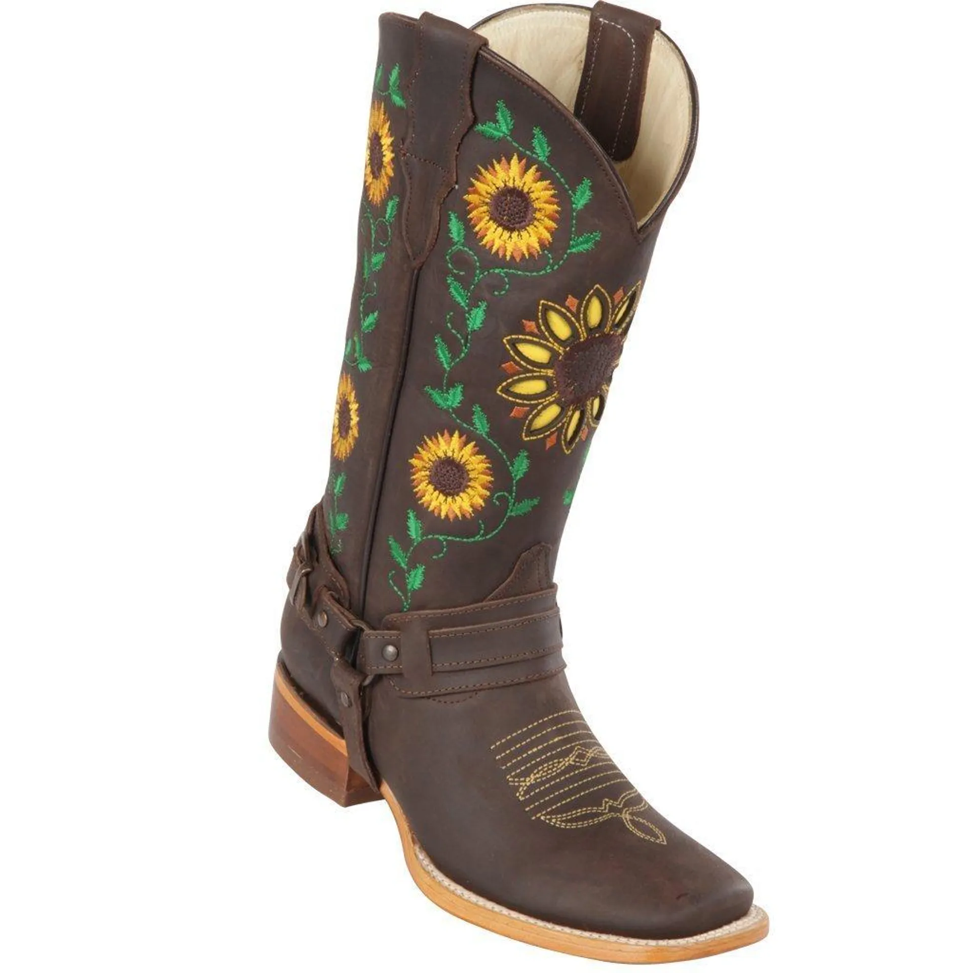 Botas Vaqueras de Cuero con Girasoles para Mujer en Horma Rodeo Q322GL6294