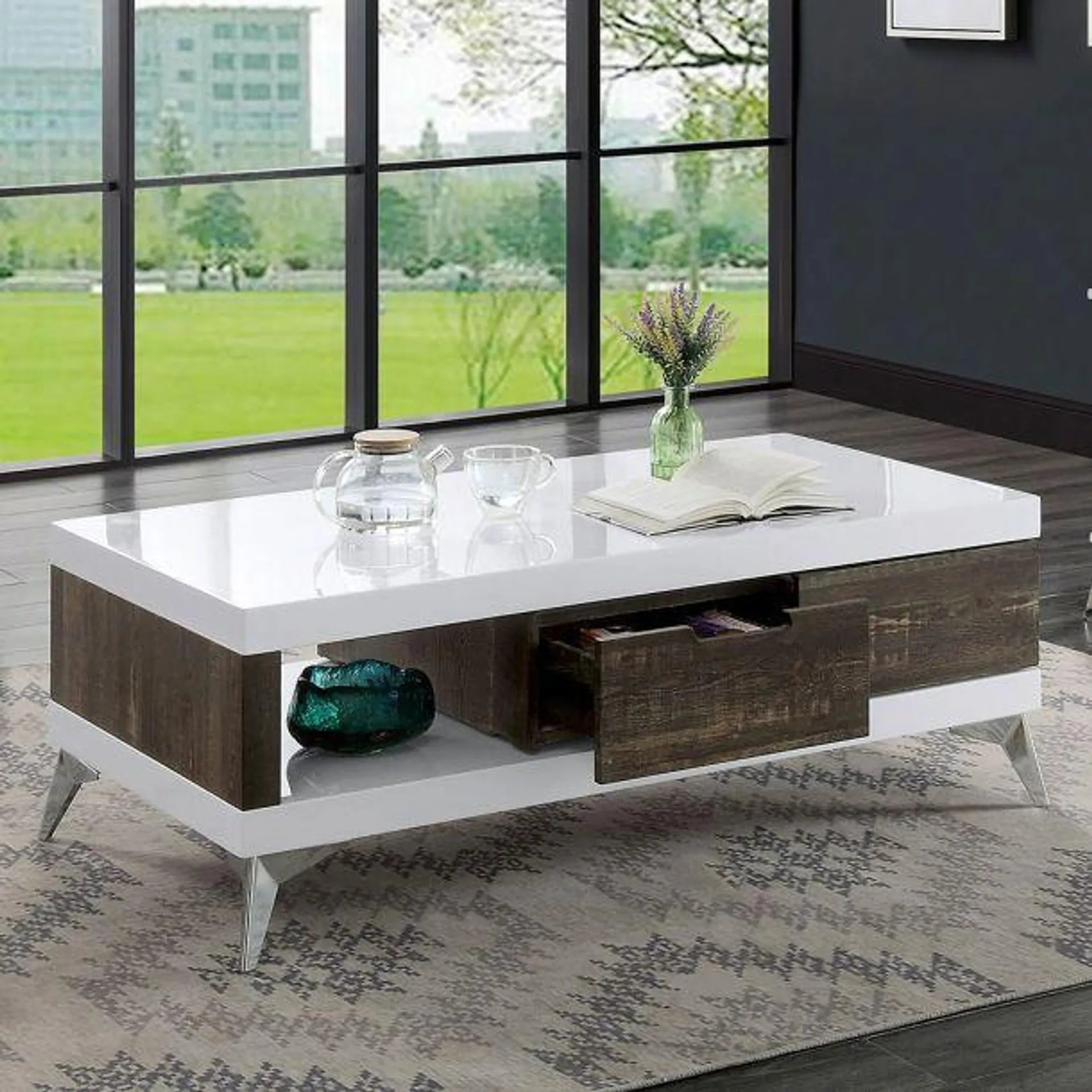 Corinne Coffee Table - White/Distressed Dark Oak