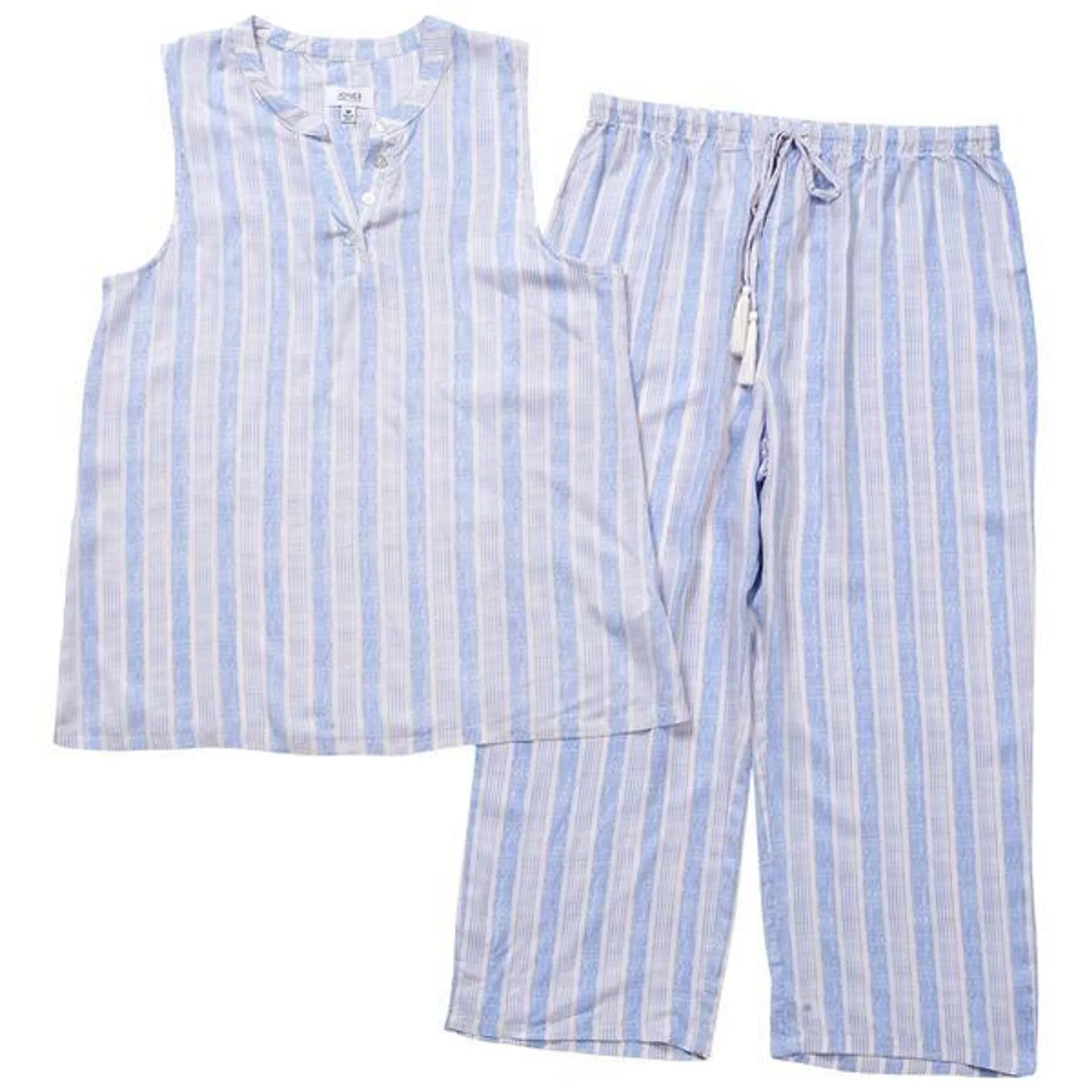 Womens Jones New York Woven Split Tank & Capri Pajama Set - Blue