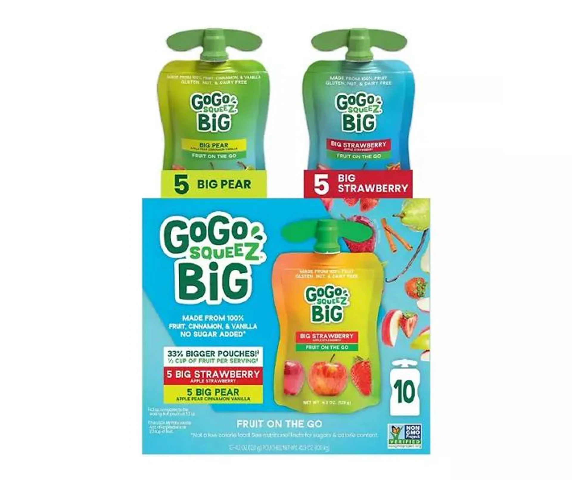 Big Strawberry & Pear Fruit On The Go Pouches, 10-Pack