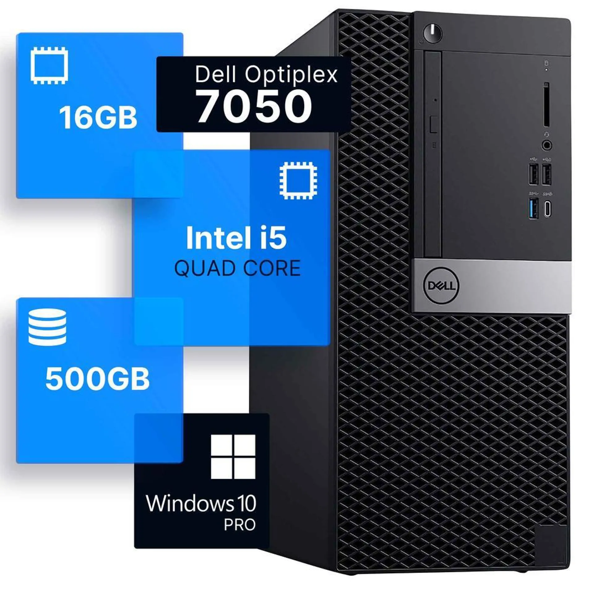 Dell Optiplex 7050 Tower Desktop Computer | Quad Intel i5 (3.2) | 16GB DDR4 RAM | 500GB SSD | Win 10 Pro | Built-in Wi-Fi AX200