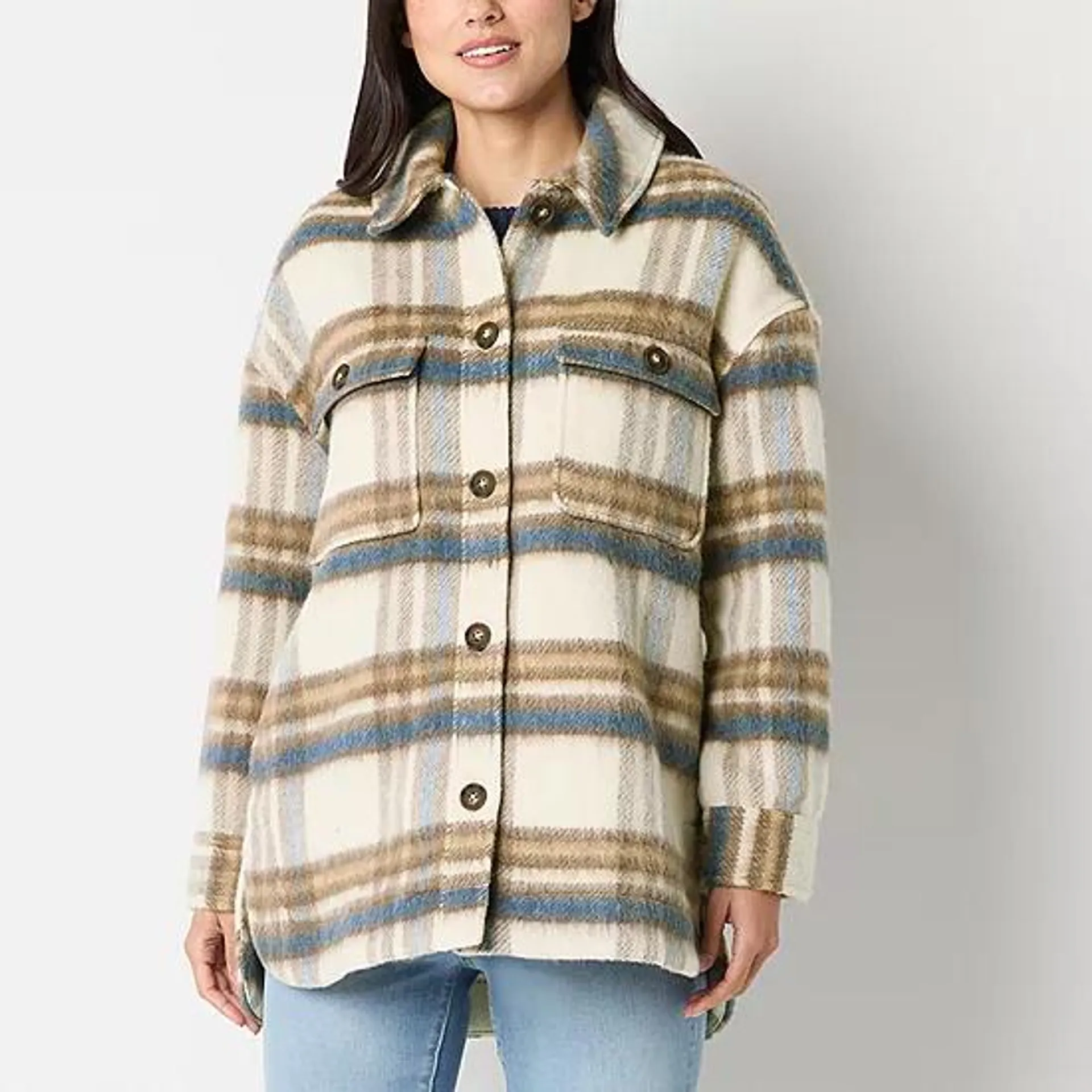 a.n.a Plaid Midweight Womens Shirt Jacket