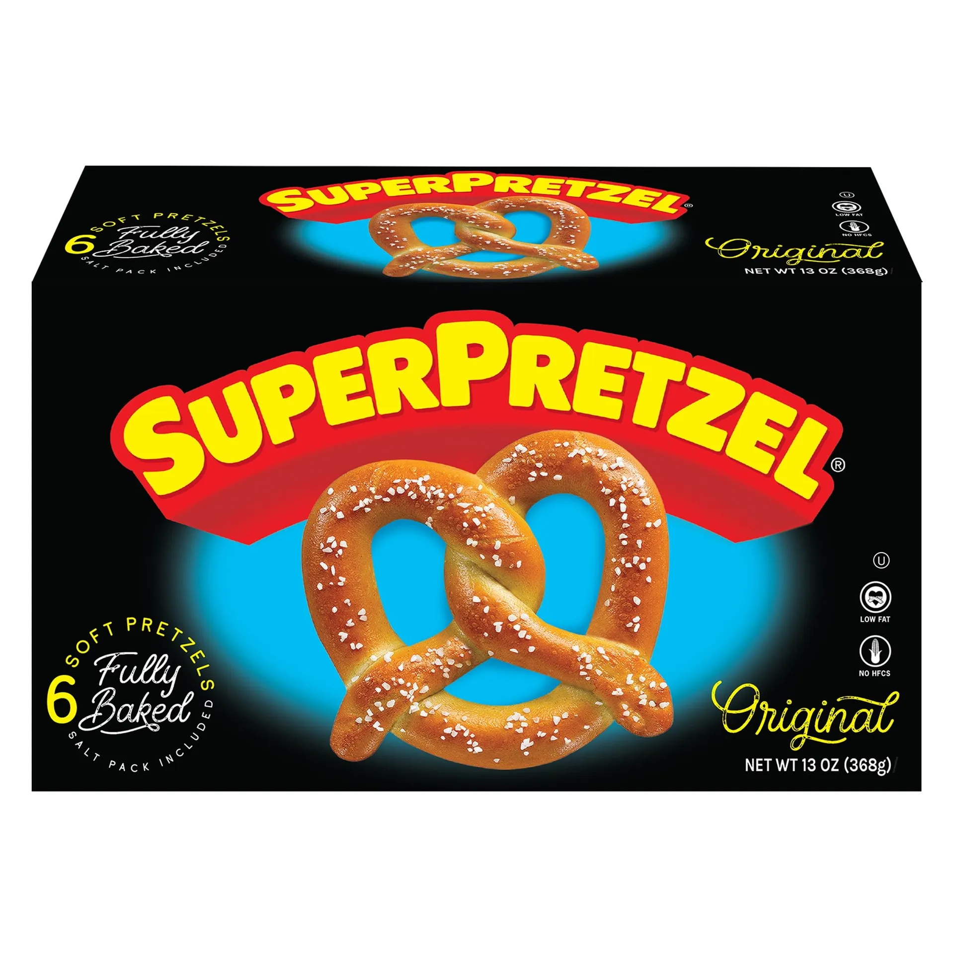 Superpretzel Original Fully Baked Soft Pretzels, 13 oz Box, 6 Count (Frozen)