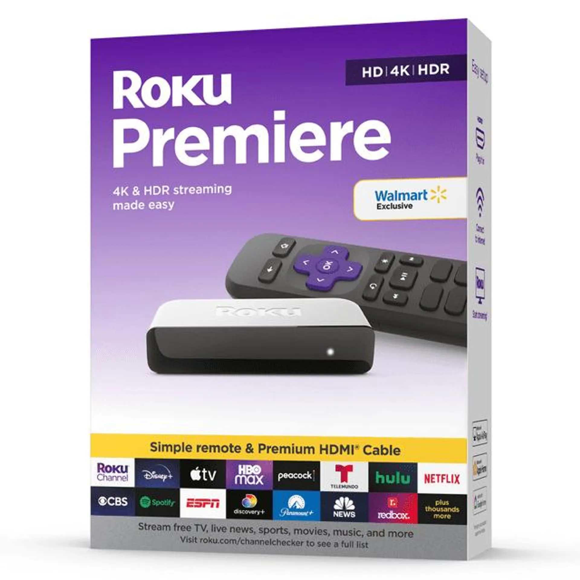 Roku Premiere | 4K/HDR Streaming Media Player Wi-Fi® Enabled with Premium High Speed HDMI® Cable and Standard Remote