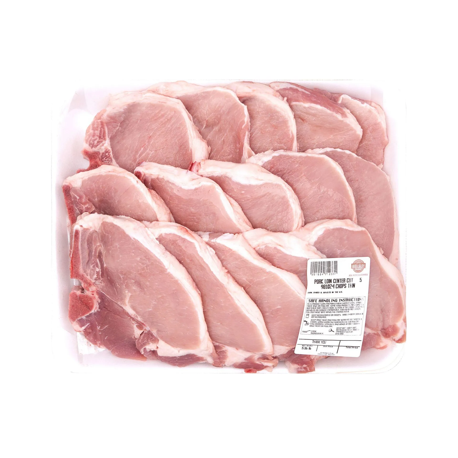 Wellsley Farms Fresh Pork Loin Bone-In Chop Center Cut Thin, 4.75-5.5 lb