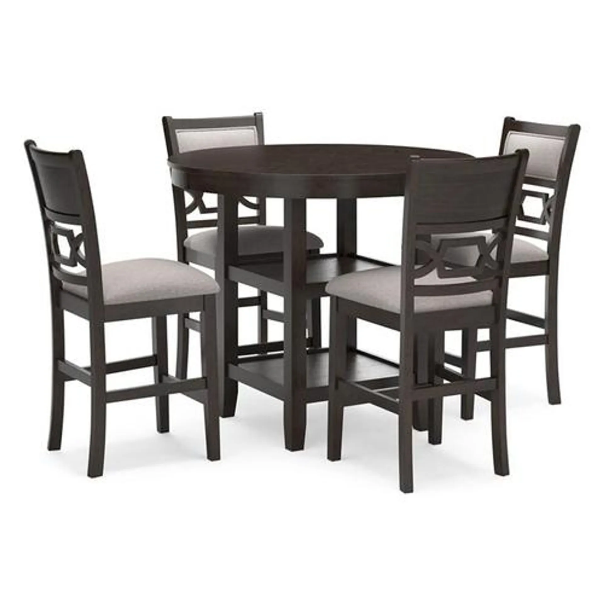 Langwest Round Counter Height Dining Table and 4 Chairs Set - Cherry Brown