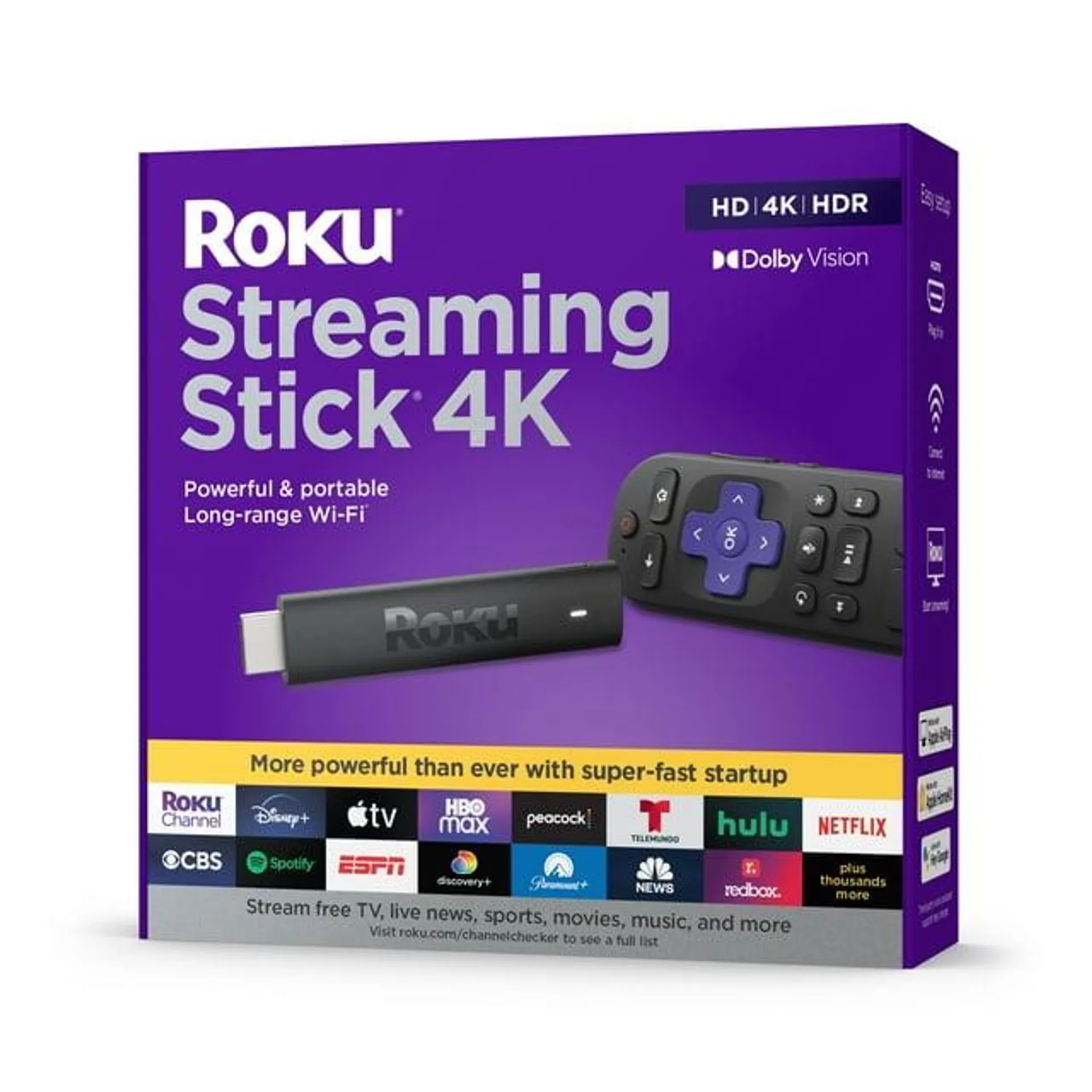 Roku Streaming Stick 4K | Streaming Device 4K/HDR/Dolby Vision with Voice Remote with TV Controls and Long-Range Wi-Fi