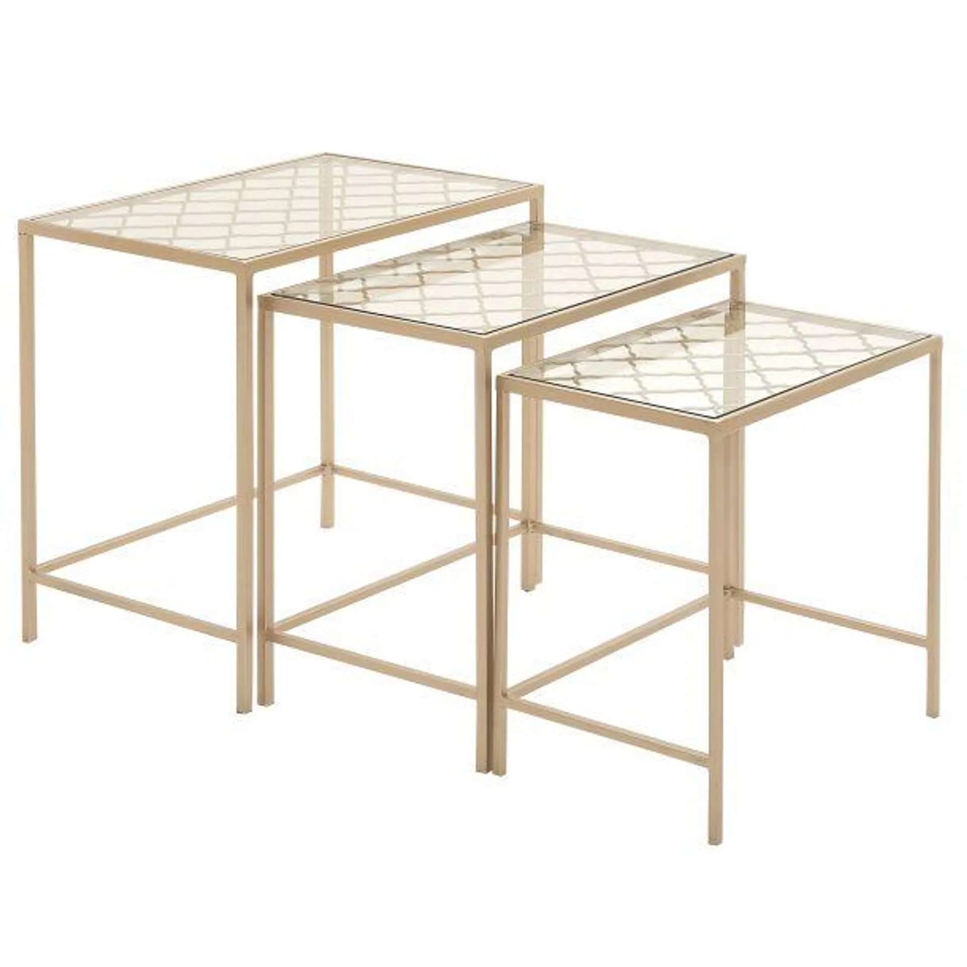 Contemporary Metal Rectangle Accent Table with Clear Glass Top (Set of 3) by Marisol + Daisy - Gold