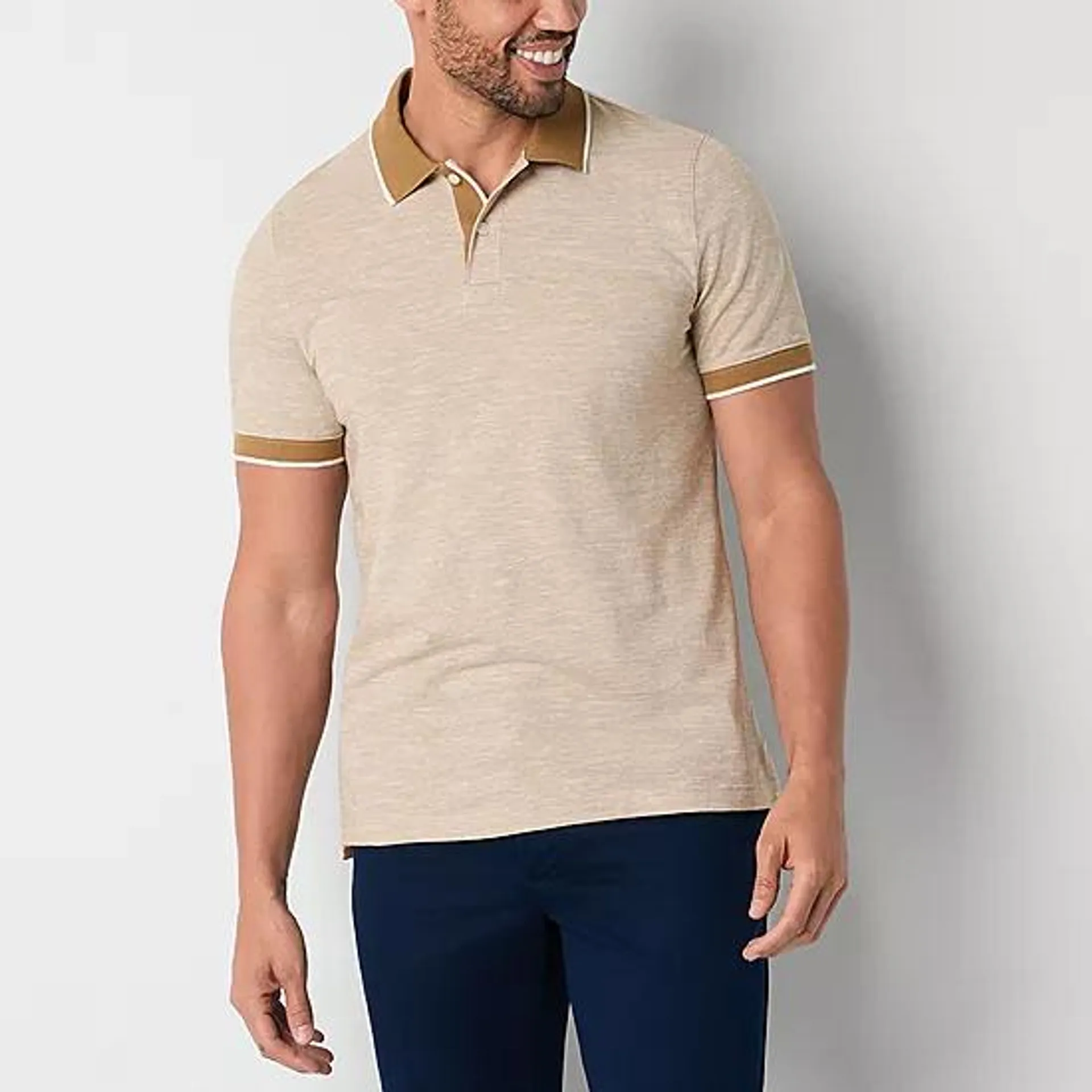 St. John's Bay Textured Premium Stretch Mens Slim Fit Short Sleeve Polo Shirt