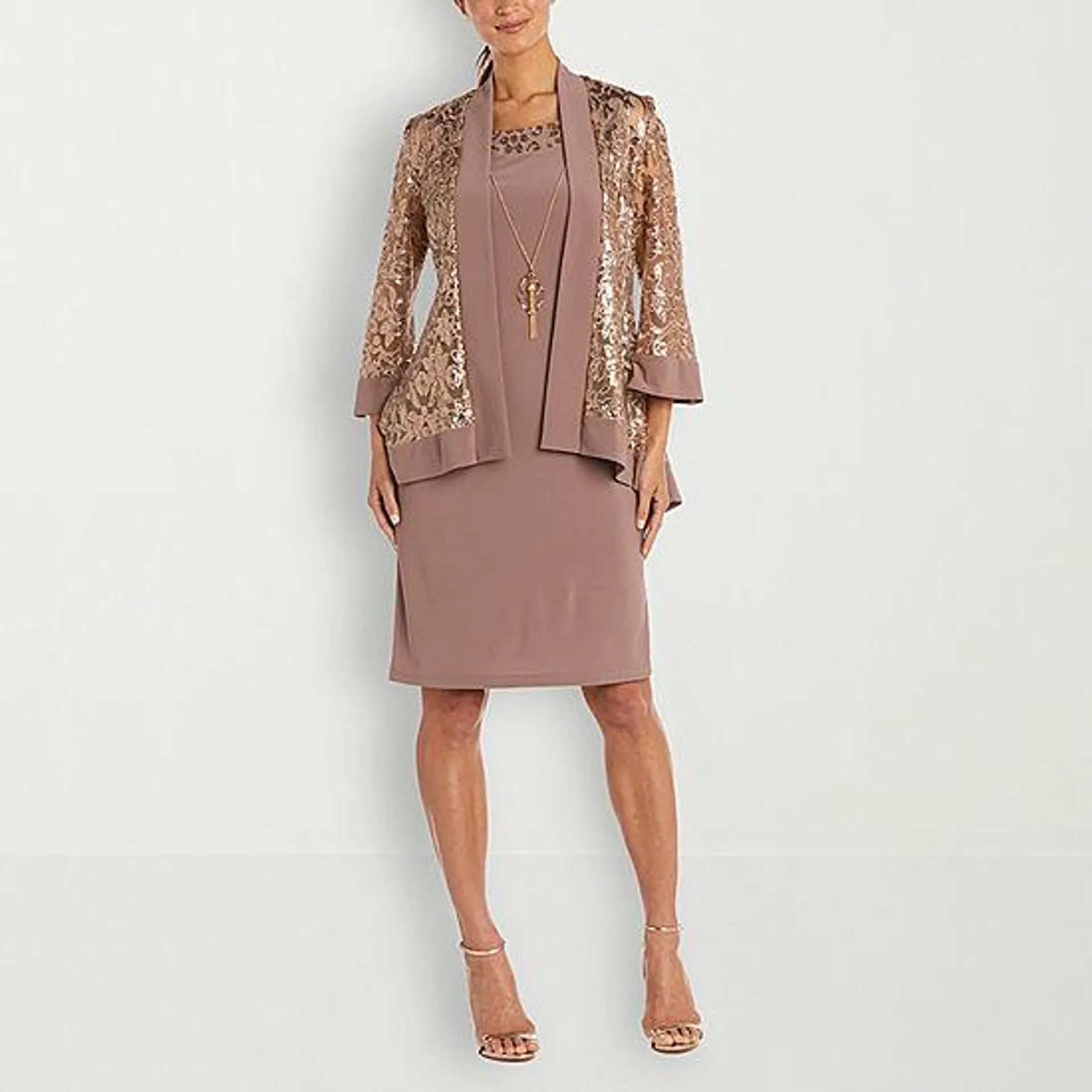 R & M Richards Sequin Print Jacket Dress