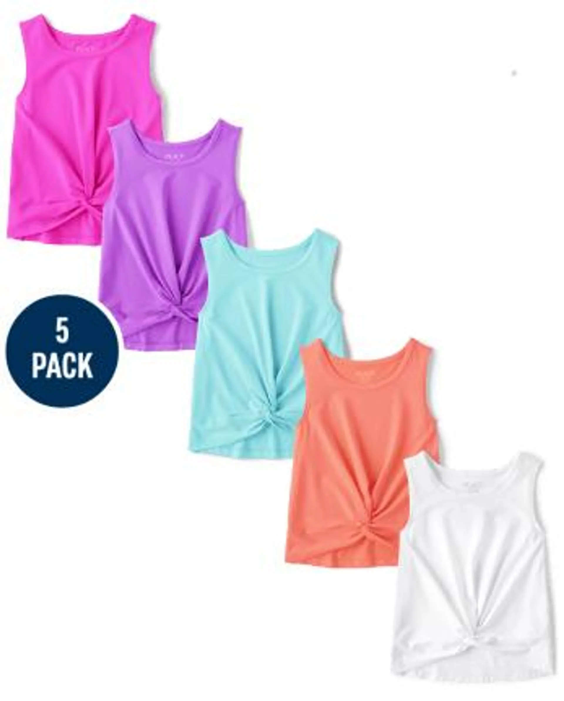 Girls Quick Dry Twist Front Tank Top 5-Pack - multi clr