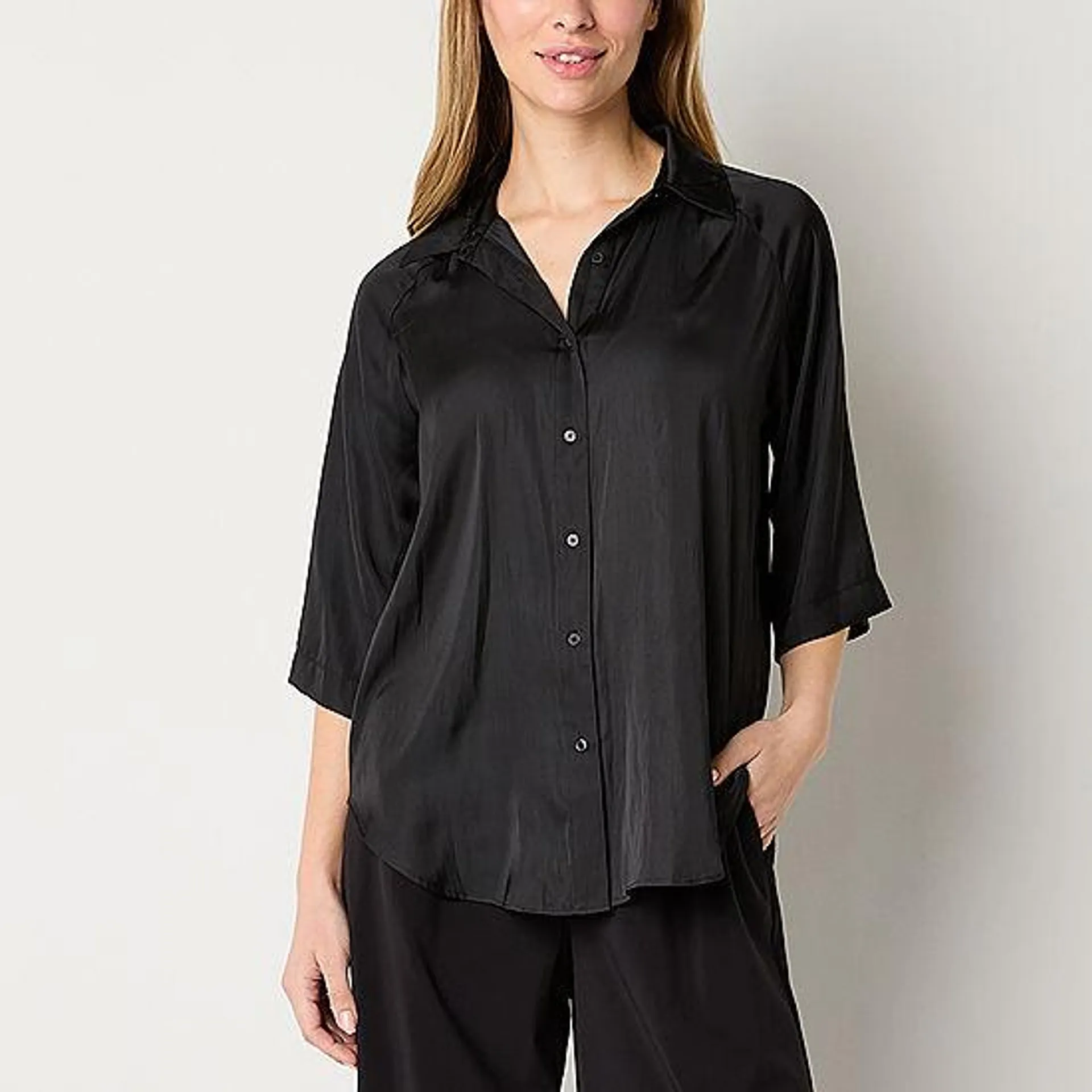 Worthington Womens 3/4 Sleeve Regular Fit Button-Down Shirt