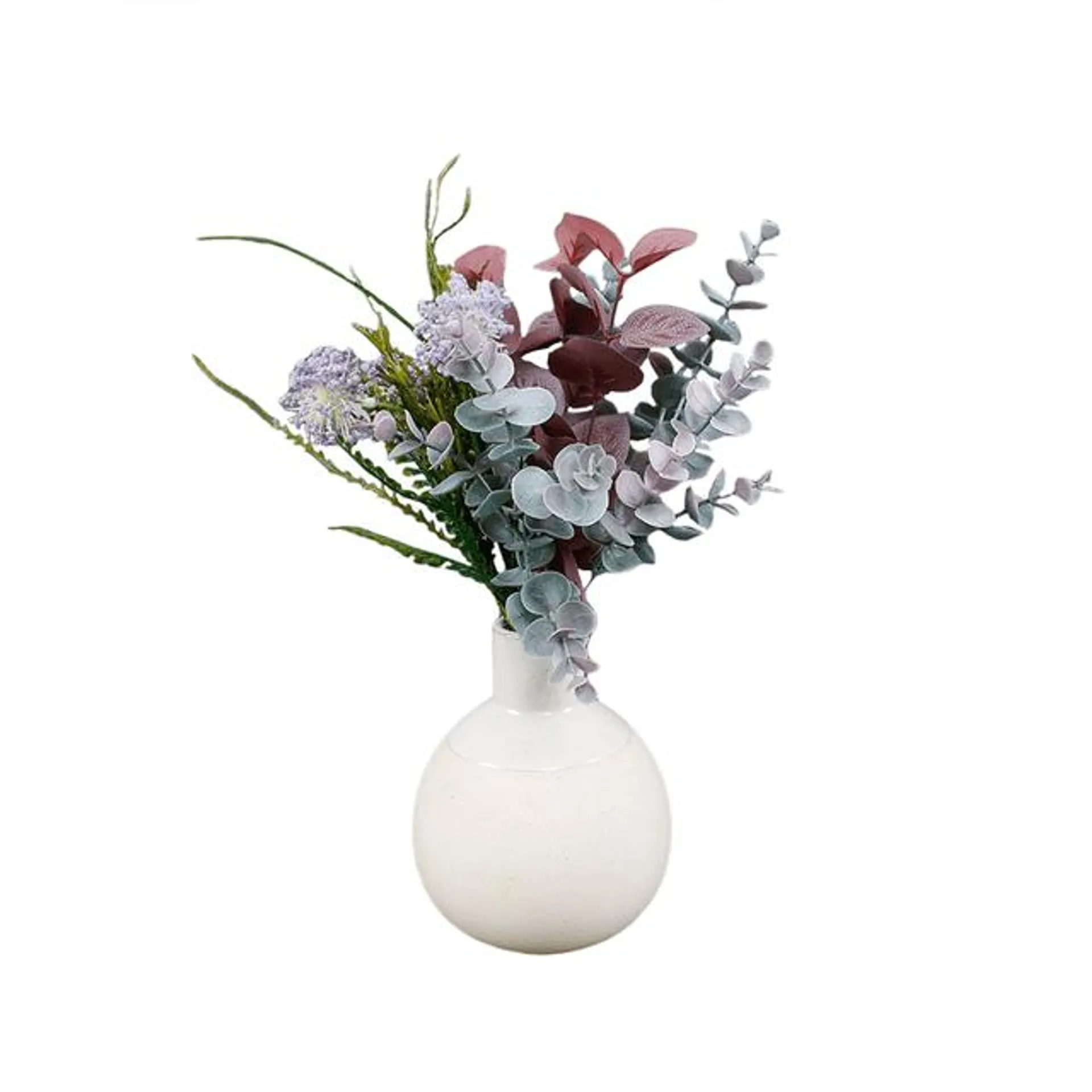 Home Decor Collection 14” Artificial Mixed Floral Arrangement in Sand White Ceramic Vase Made for Tabletops – 1.3 lbs