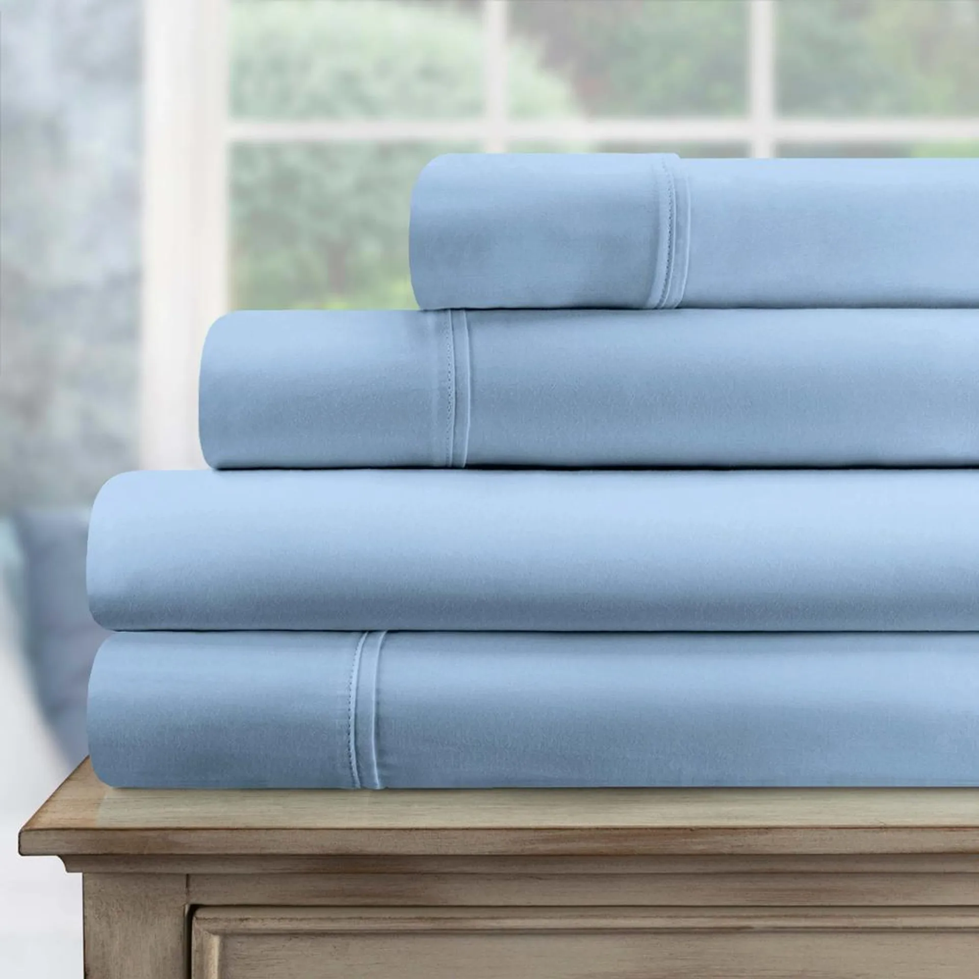 Blue Nile Mills 700 Thread Count 100% Egyptian Cotton Solid Pillowcase Flat Fitted Bed Sheet Set