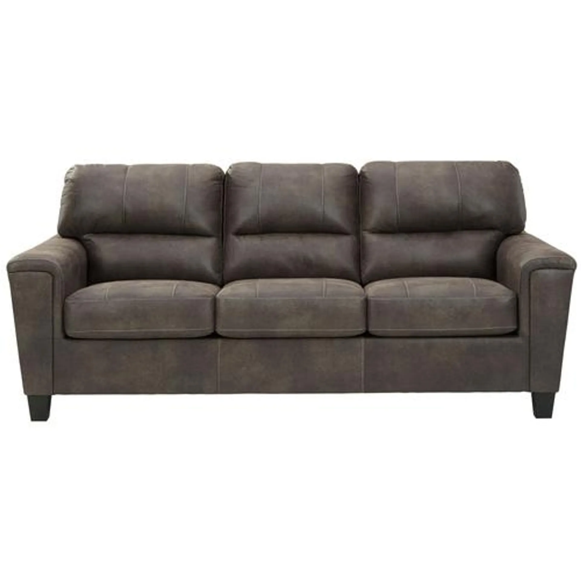 Navi Stationary Leather Look Sofa - Brown/Smoke