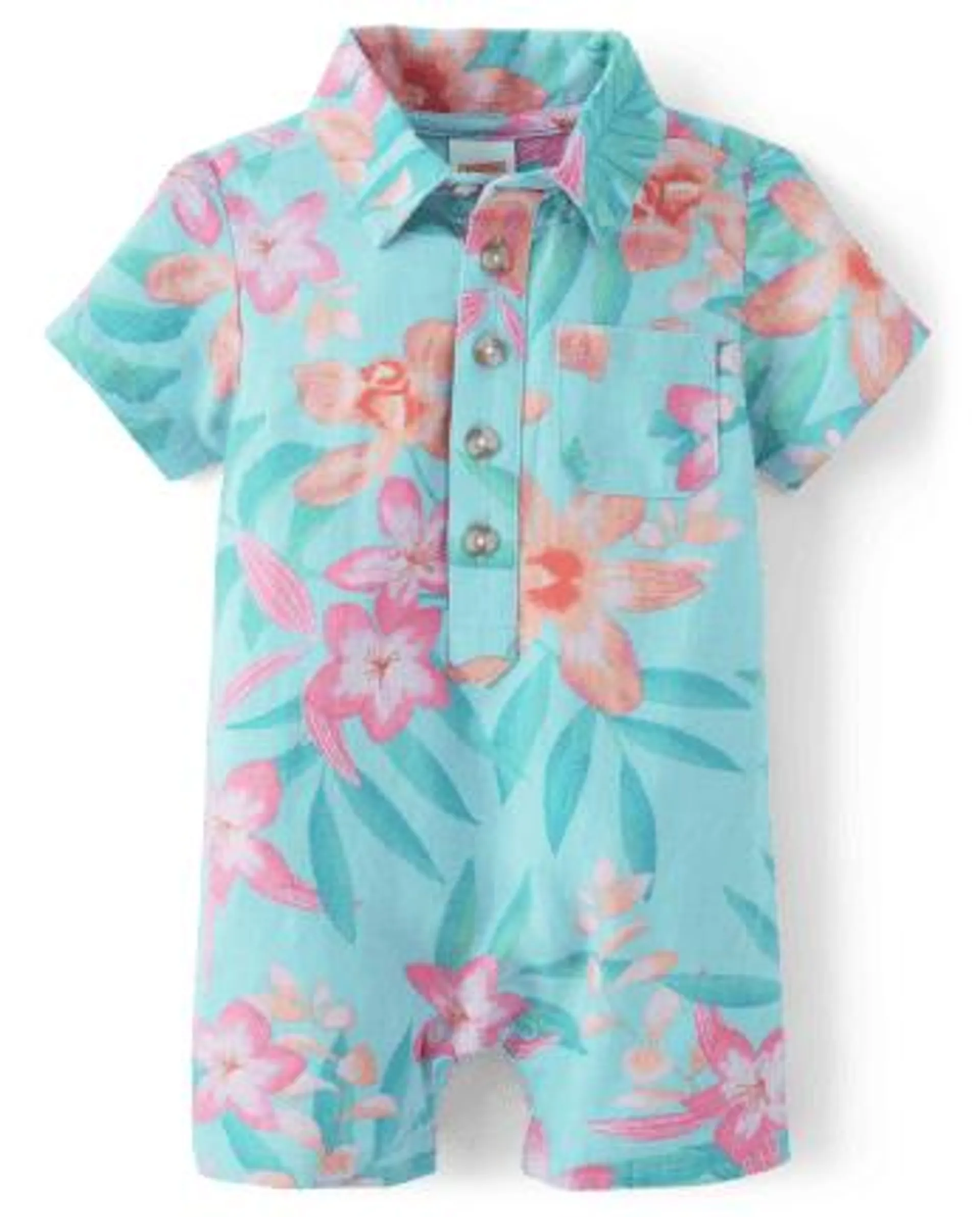 Baby Boys Matching Family Tropical Button Up Romper - Splish-Splash - time for teal