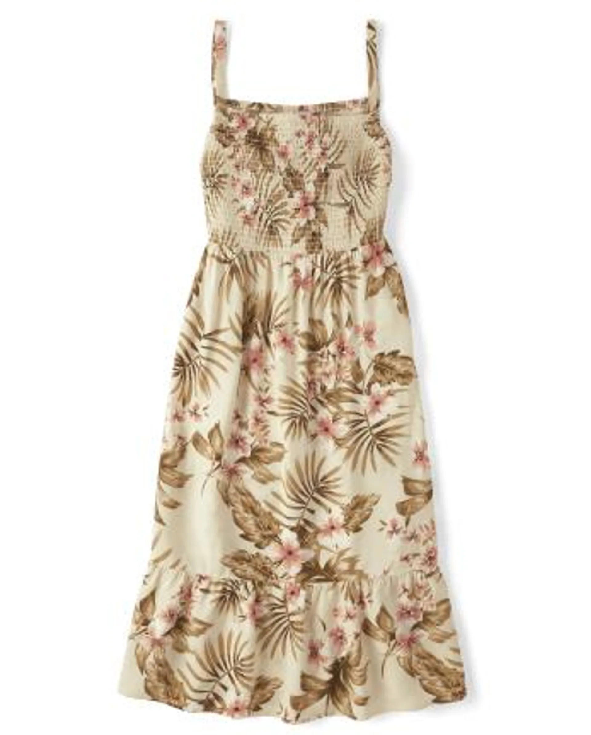 Womens Matching Family Tropical Midi Tiered Dress - neutral