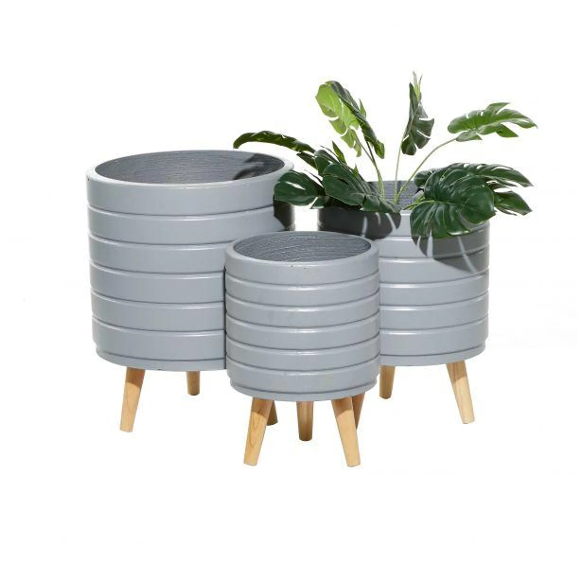 Set of 3 Grey MgO Contemporary Planter 14", 16", 18"H